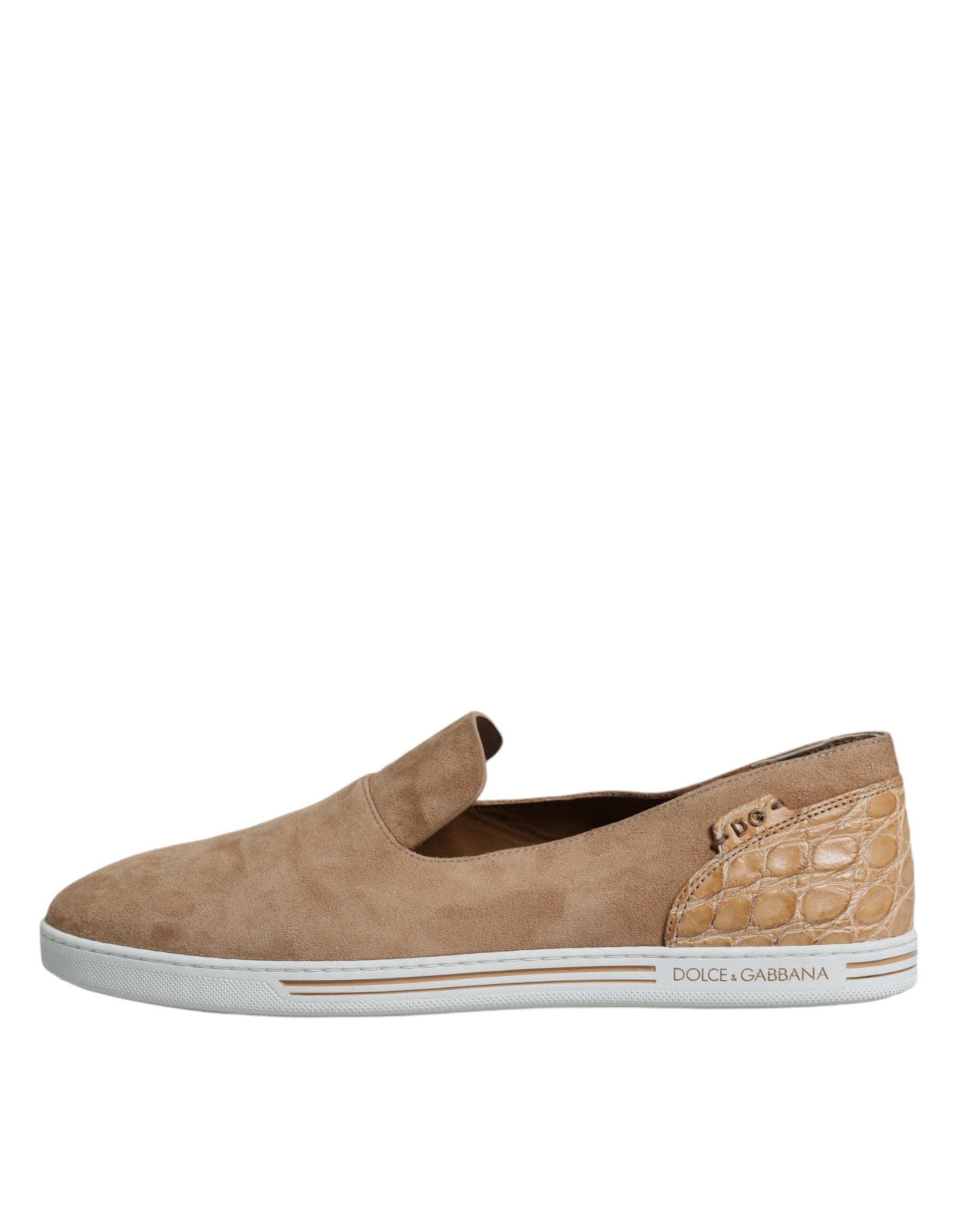 Dolce & Gabbana Beige Suede Caiman Loafers Slippers Shoes -   -  Dolce & Gabbana.