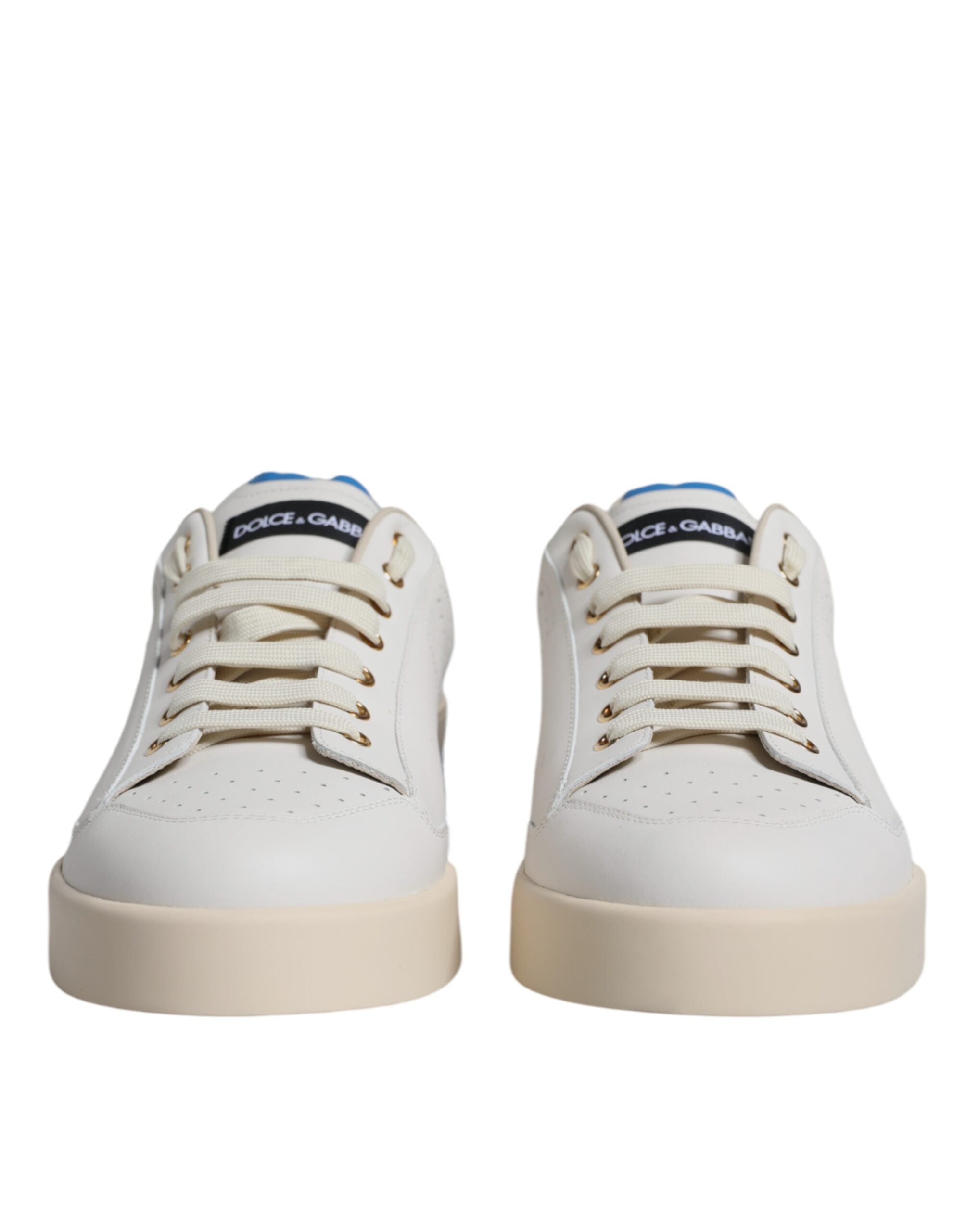 Dolce & Gabbana White Blue Perforated Low Top Sneakers Shoes -   -  Dolce & Gabbana.