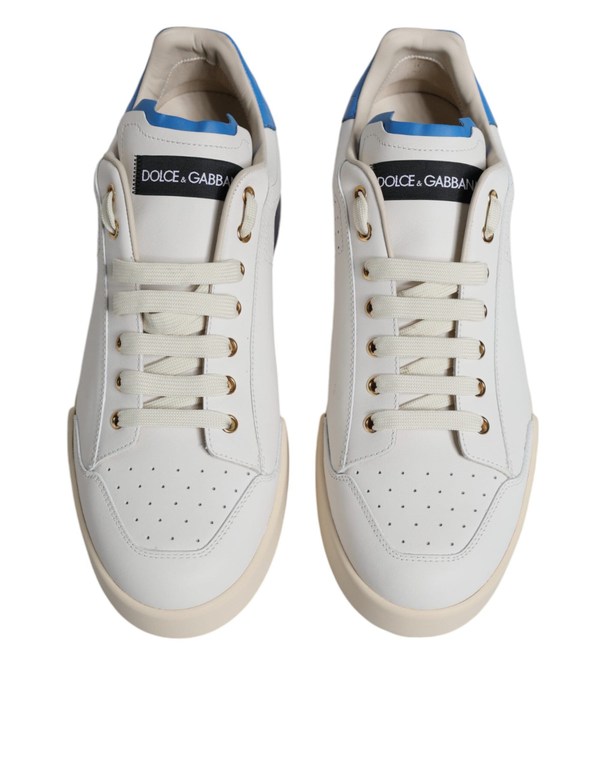 Dolce & Gabbana White Blue Perforated Low Top Sneakers Shoes -   -  Dolce & Gabbana.
