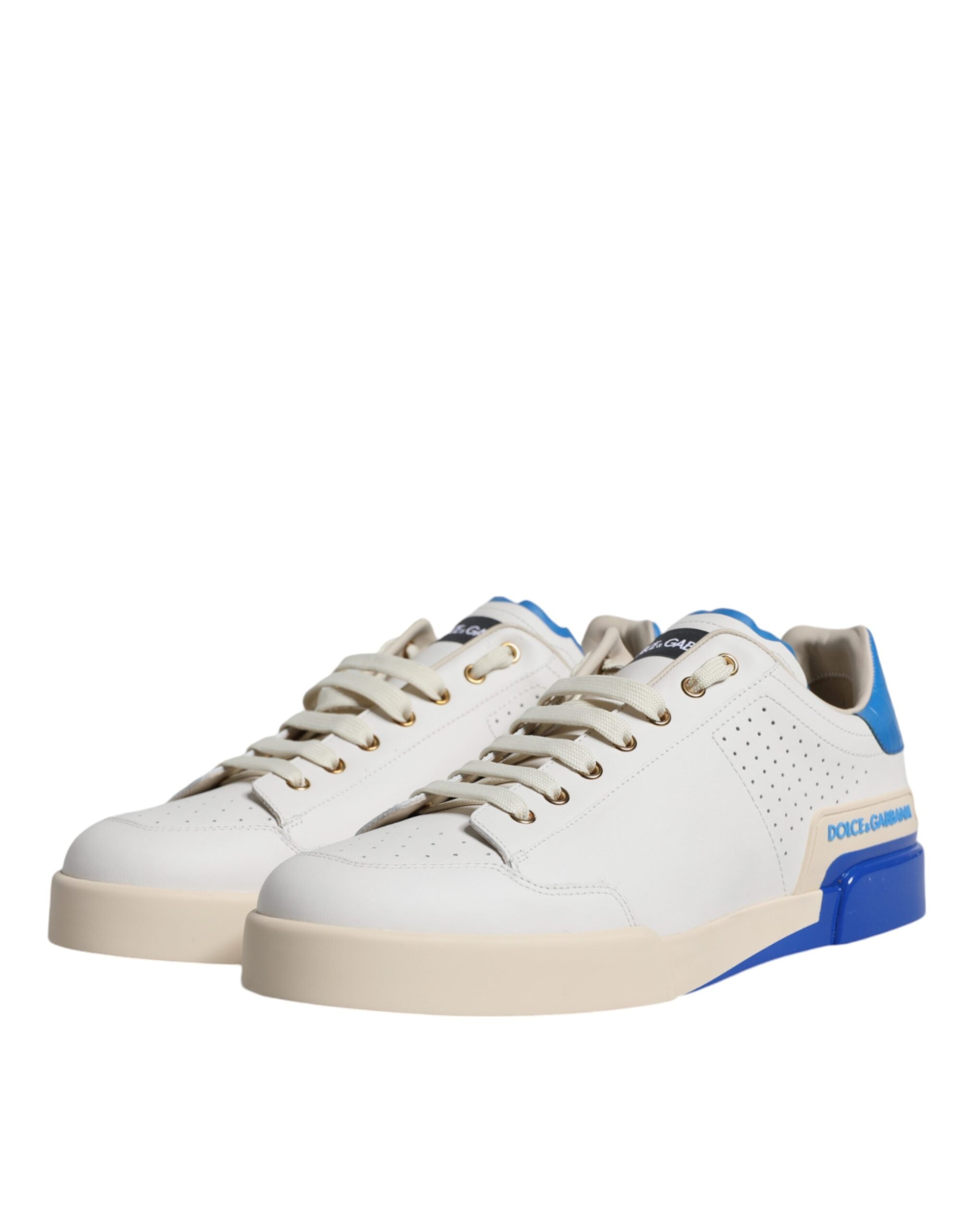 Dolce & Gabbana White Blue Perforated Low Top Sneakers Shoes -   -  Dolce & Gabbana.