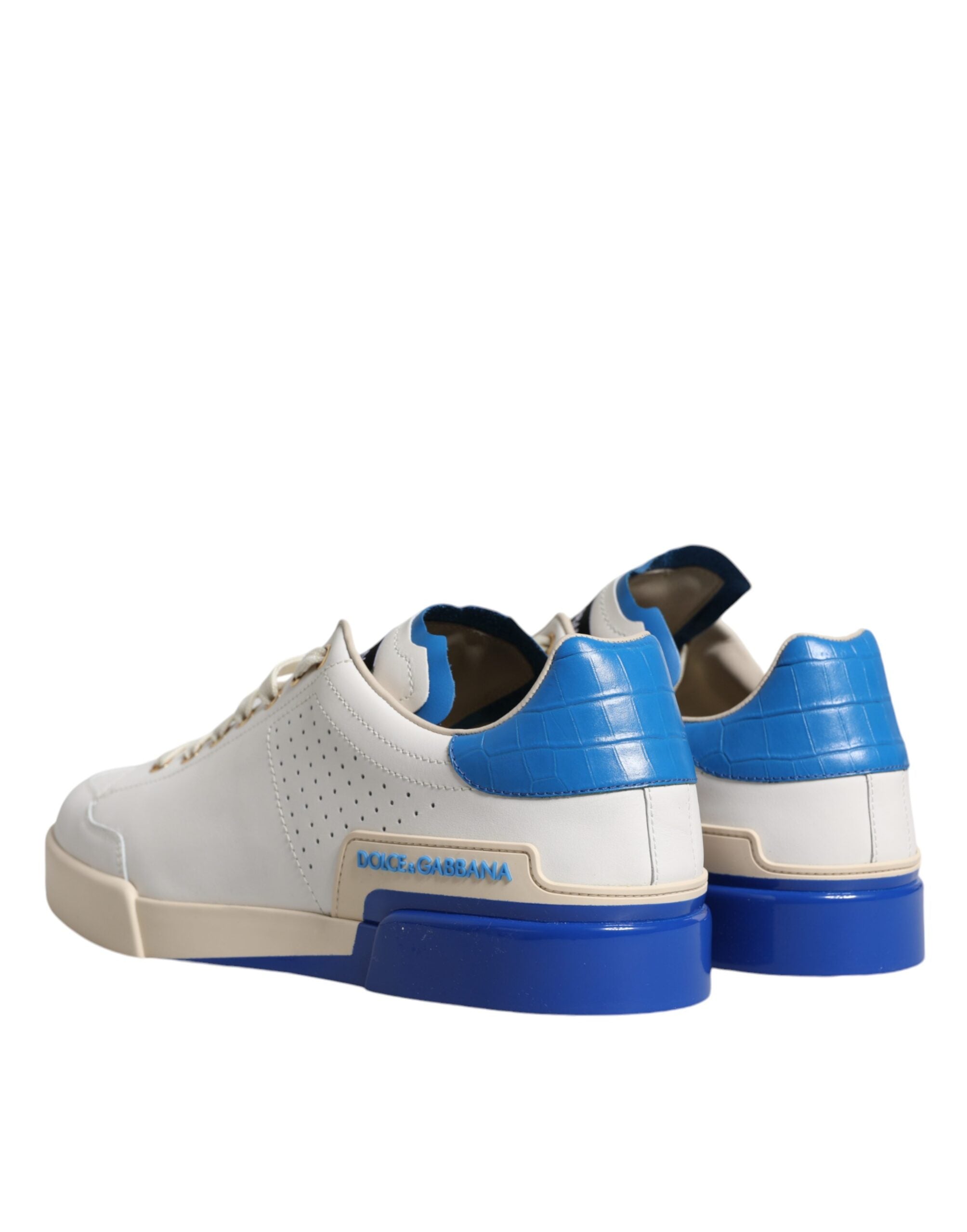 Dolce & Gabbana White Blue Perforated Low Top Sneakers Shoes -   -  Dolce & Gabbana.