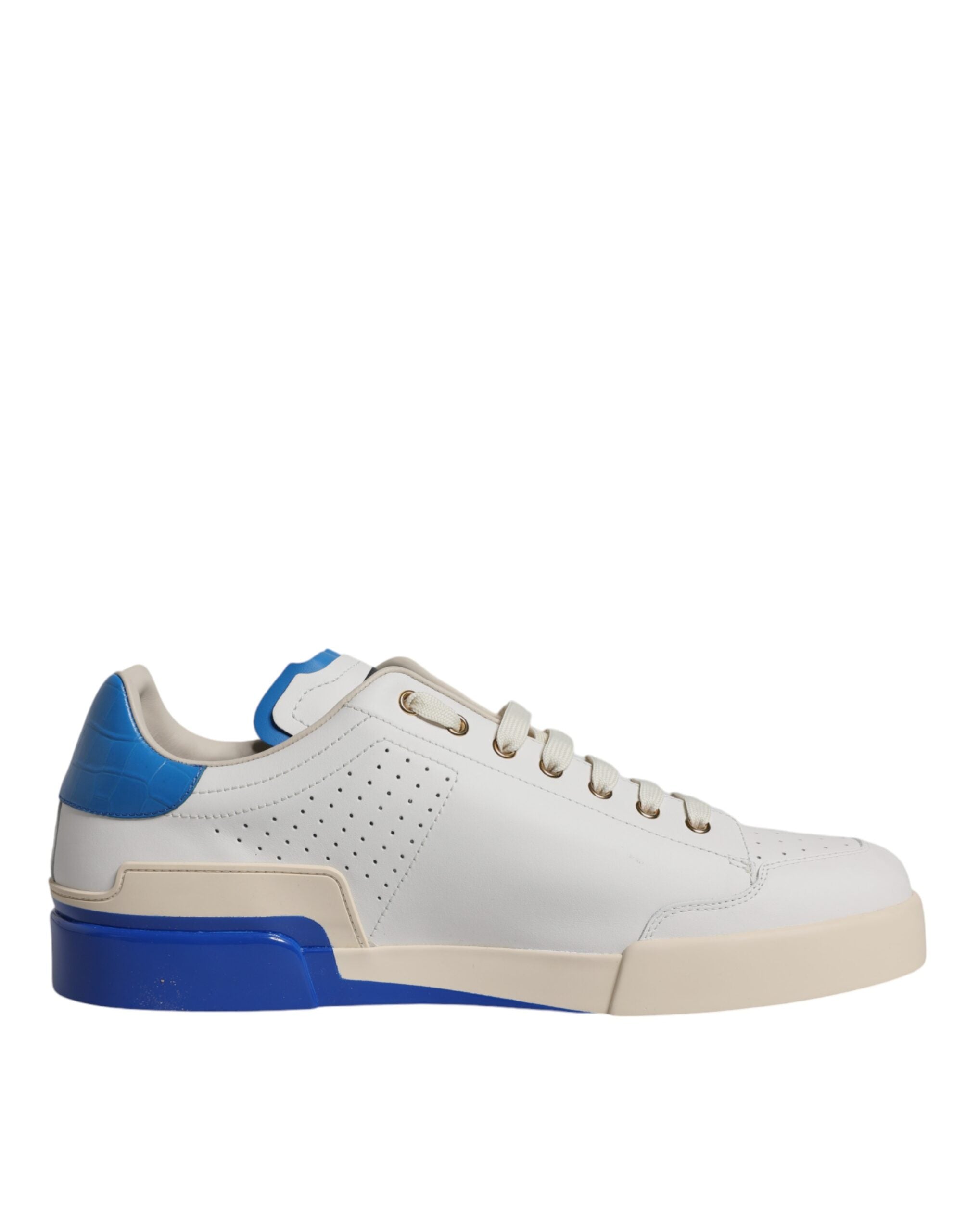 Dolce & Gabbana White Blue Perforated Low Top Sneakers Shoes -   -  Dolce & Gabbana.