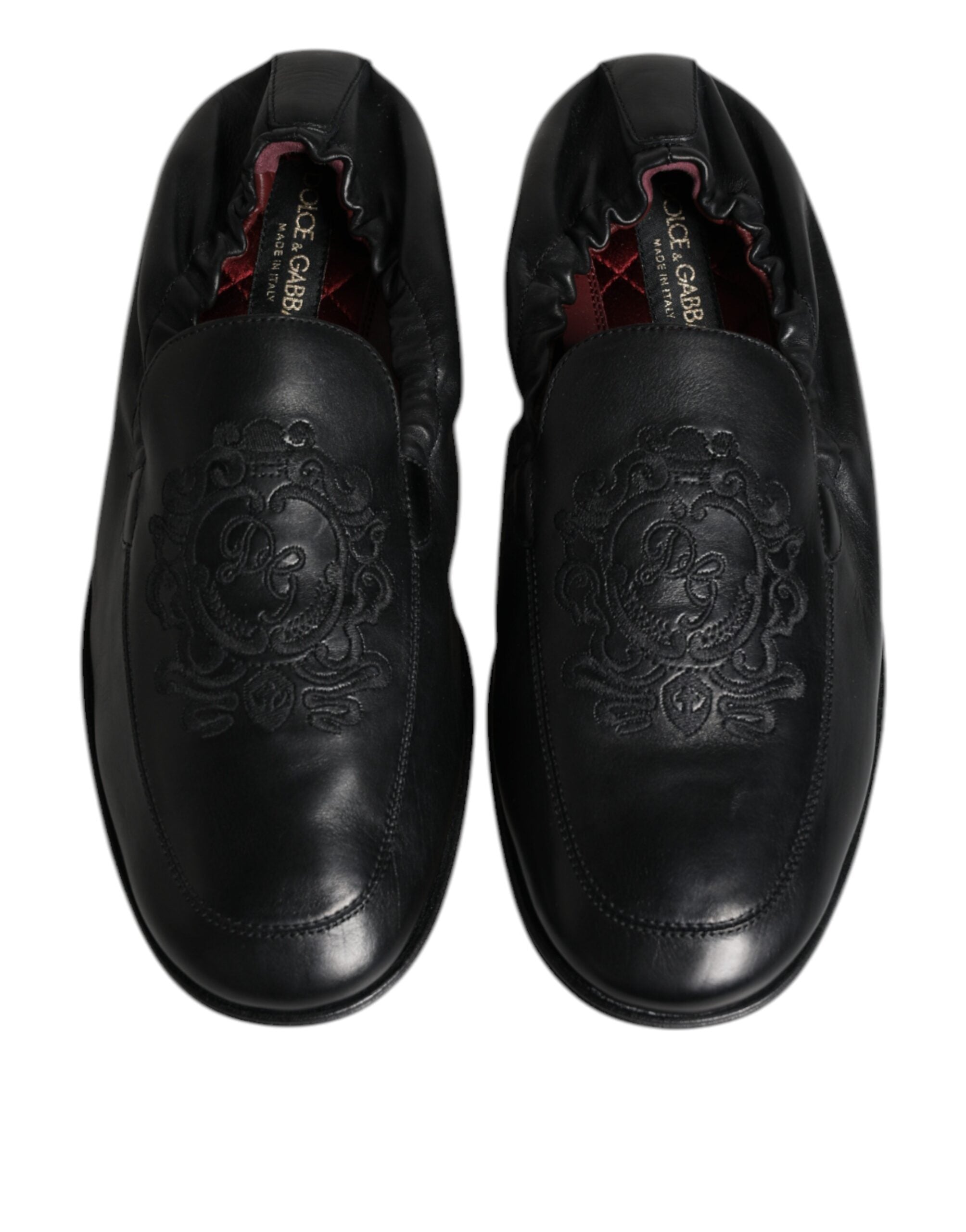 Dolce & Gabbana Black Logo Embroidered Leather Loafer Men Dress Shoes -   -  Dolce & Gabbana.