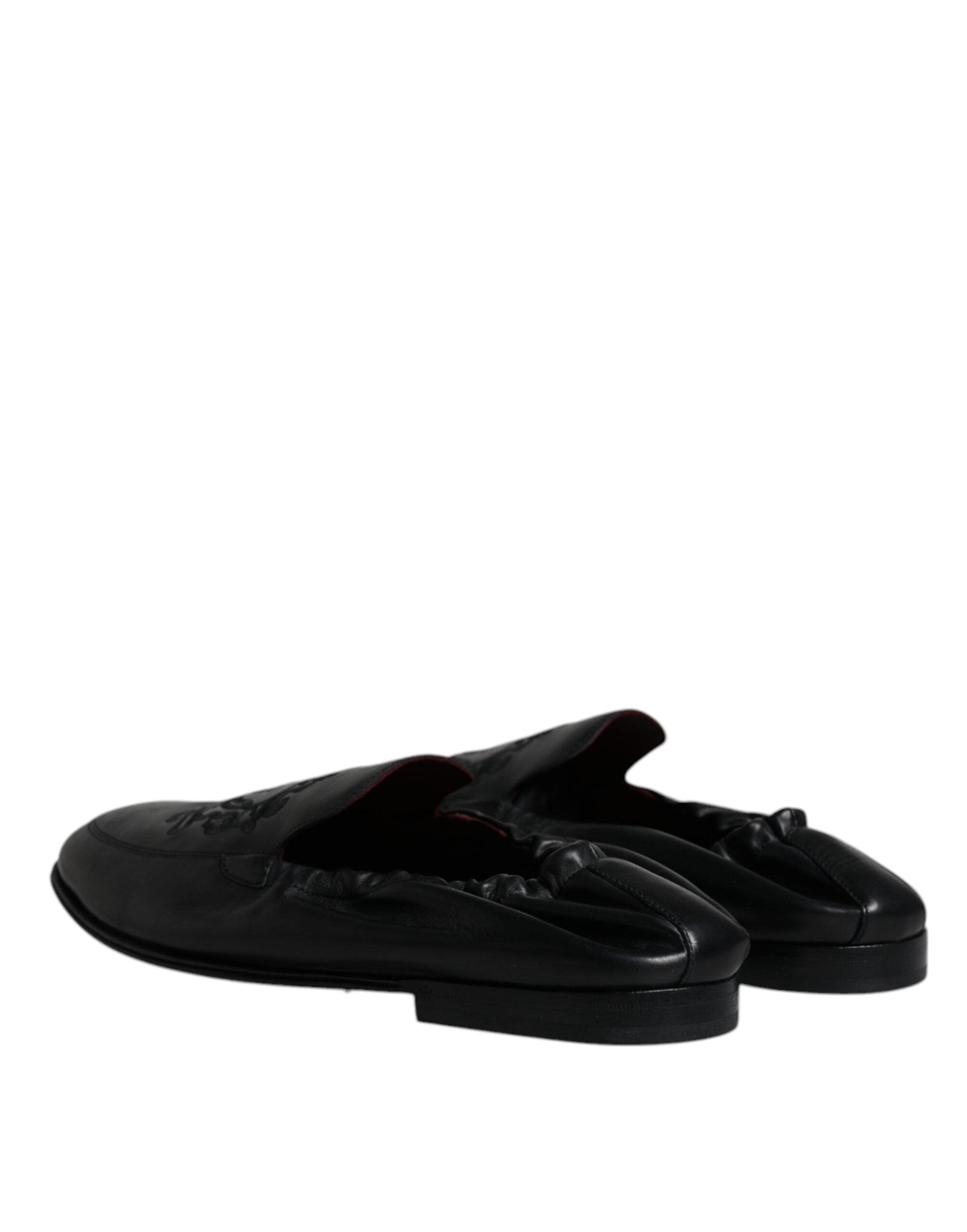 Dolce & Gabbana Black Logo Embroidered Leather Loafer Men Dress Shoes -   -  Dolce & Gabbana.
