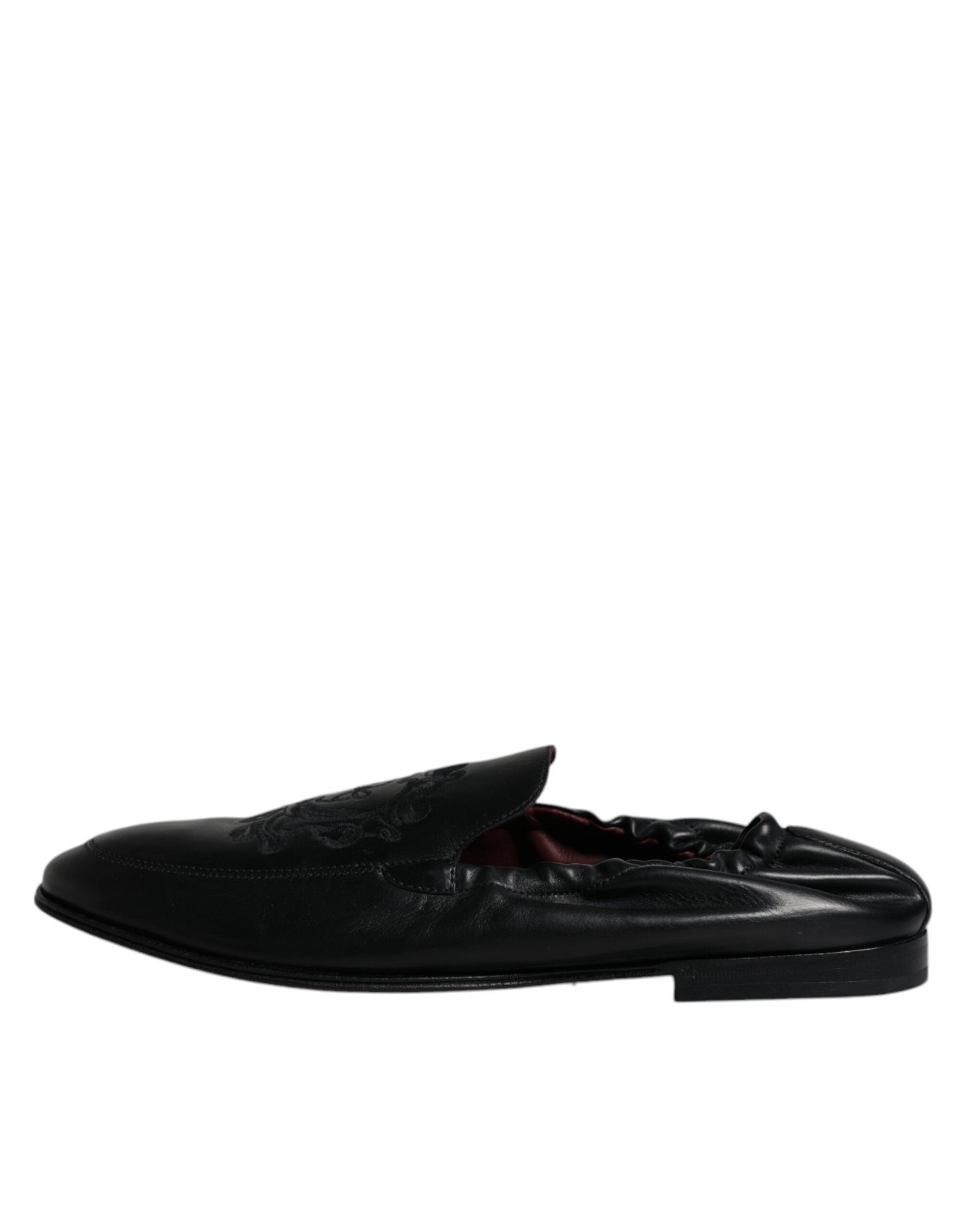 Dolce & Gabbana Black Logo Embroidered Leather Loafer Men Dress Shoes -   -  Dolce & Gabbana.