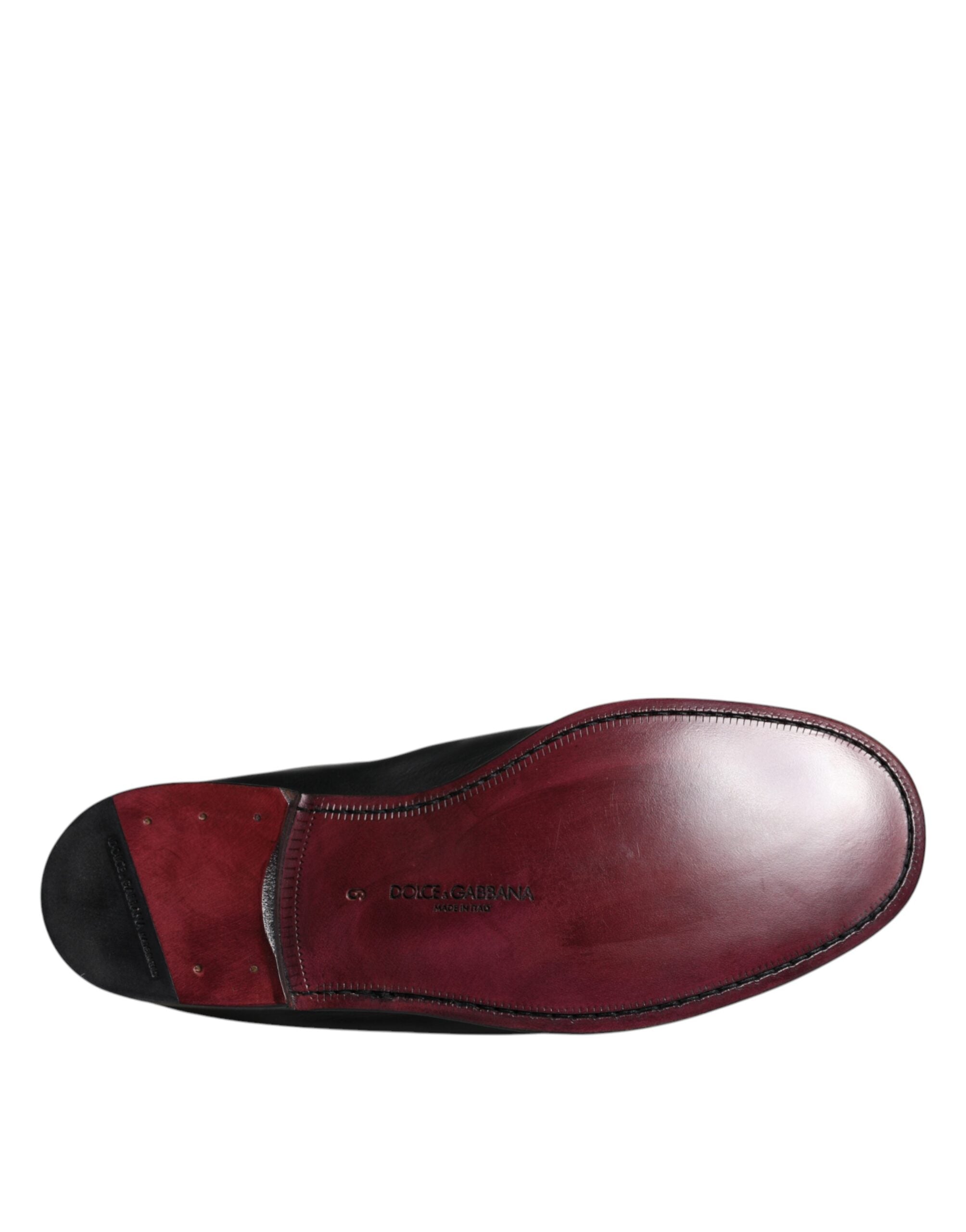 Dolce & Gabbana Black Logo Embroidered Leather Loafer Men Dress Shoes -   -  Dolce & Gabbana.