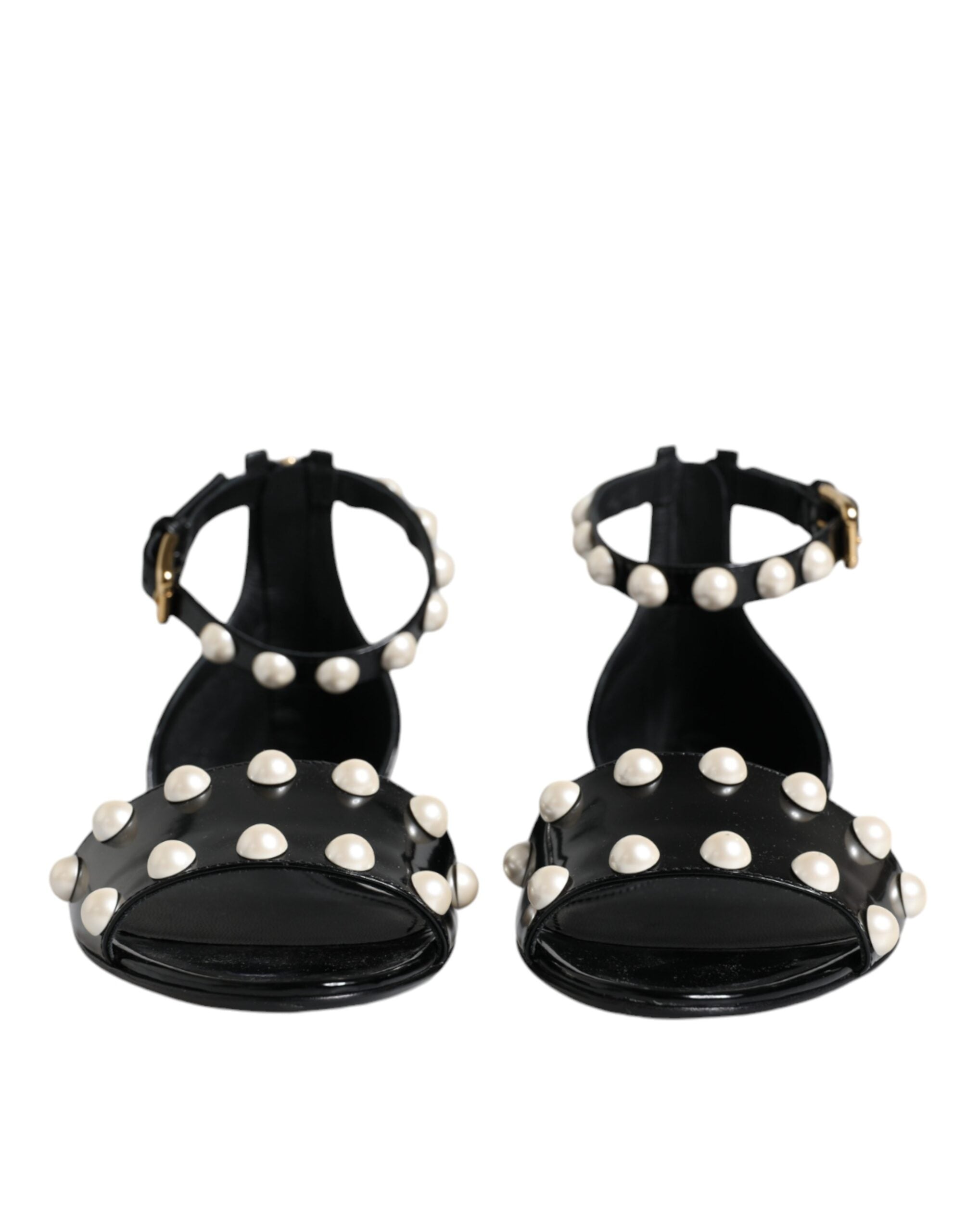 Dolce & Gabbana Black Leather Pearls Ankle Strap Sandals Shoes -   -  Dolce & Gabbana.