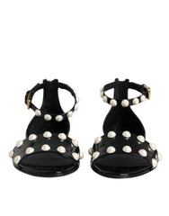 Dolce & Gabbana Black Leather Pearls Ankle Strap Sandals Shoes -   -  Dolce & Gabbana.