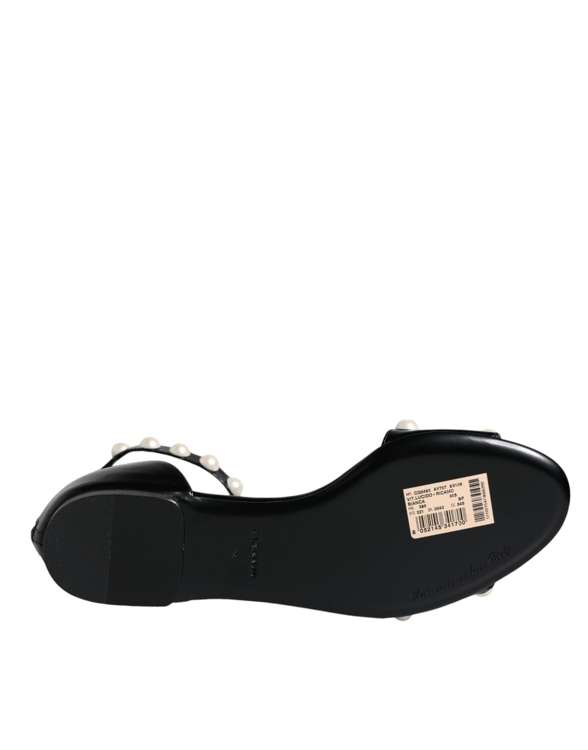 Dolce & Gabbana Black Leather Pearls Ankle Strap Sandals Shoes -   -  Dolce & Gabbana.