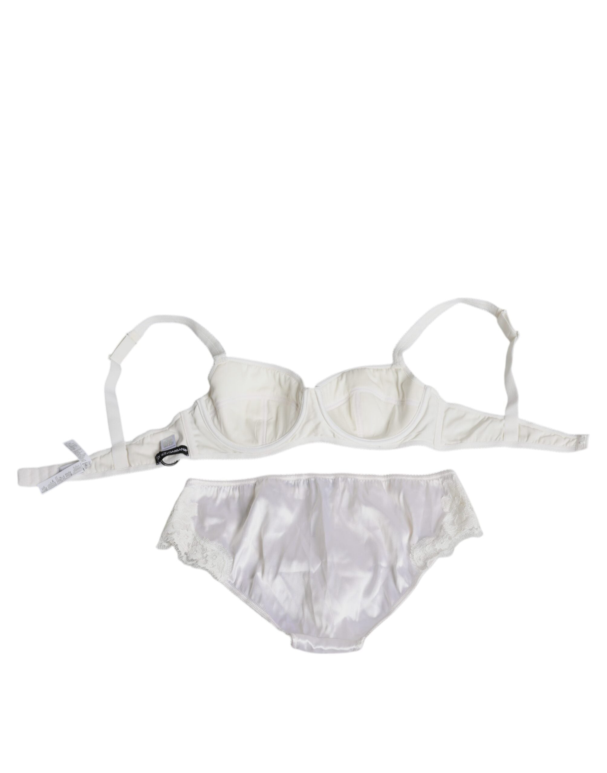 Dolce & Gabbana White Silk Stretch Panty Balconette Bra Underwear -   -  Dolce & Gabbana.