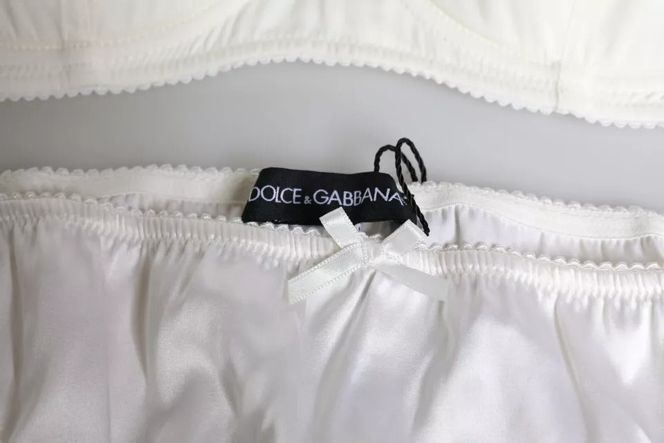 Dolce & Gabbana White Silk Stretch Panty Balconette Bra Underwear -   -  Dolce & Gabbana.