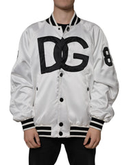 Dolce & Gabbana White Polyester Logo Full Zip Bomber Jacket -   -  Dolce & Gabbana.