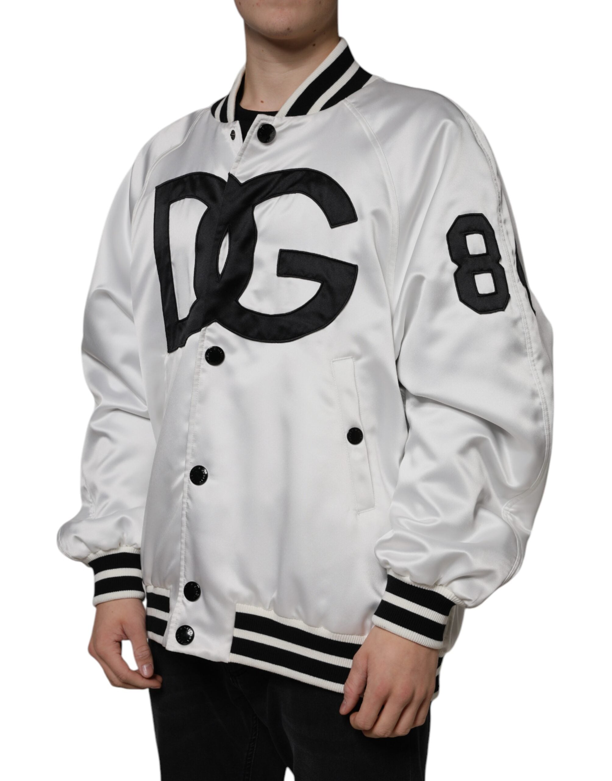 Dolce & Gabbana White Polyester Logo Full Zip Bomber Jacket -   -  Dolce & Gabbana.