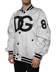 Dolce & Gabbana White Polyester Logo Full Zip Bomber Jacket -   -  Dolce & Gabbana.