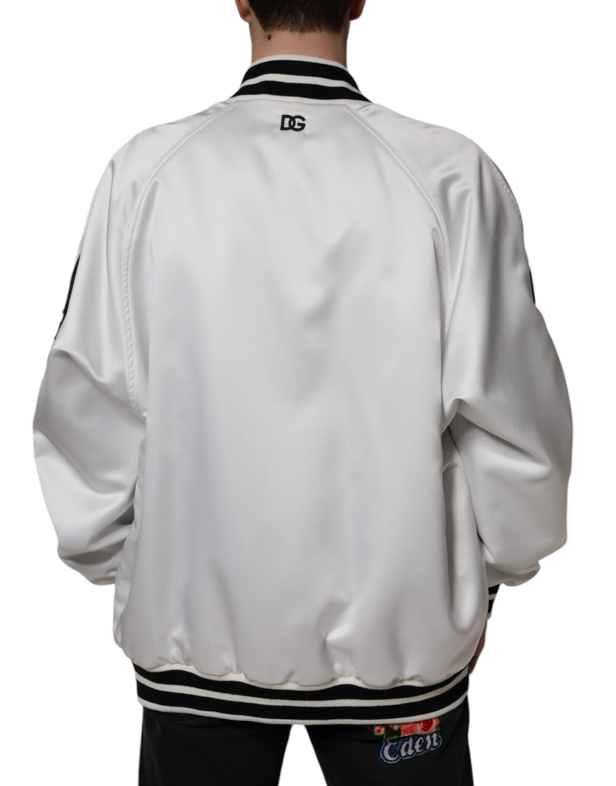 Dolce & Gabbana White Polyester Logo Full Zip Bomber Jacket -   -  Dolce & Gabbana.