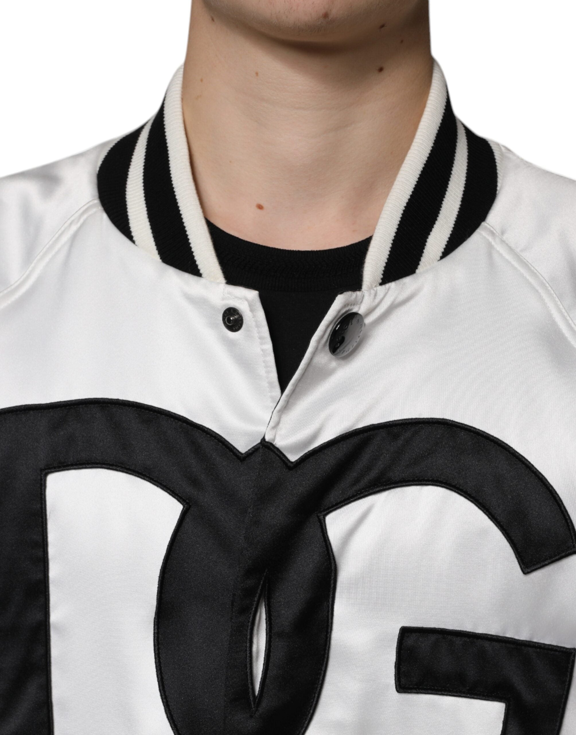 Dolce & Gabbana White Polyester Logo Full Zip Bomber Jacket -   -  Dolce & Gabbana.