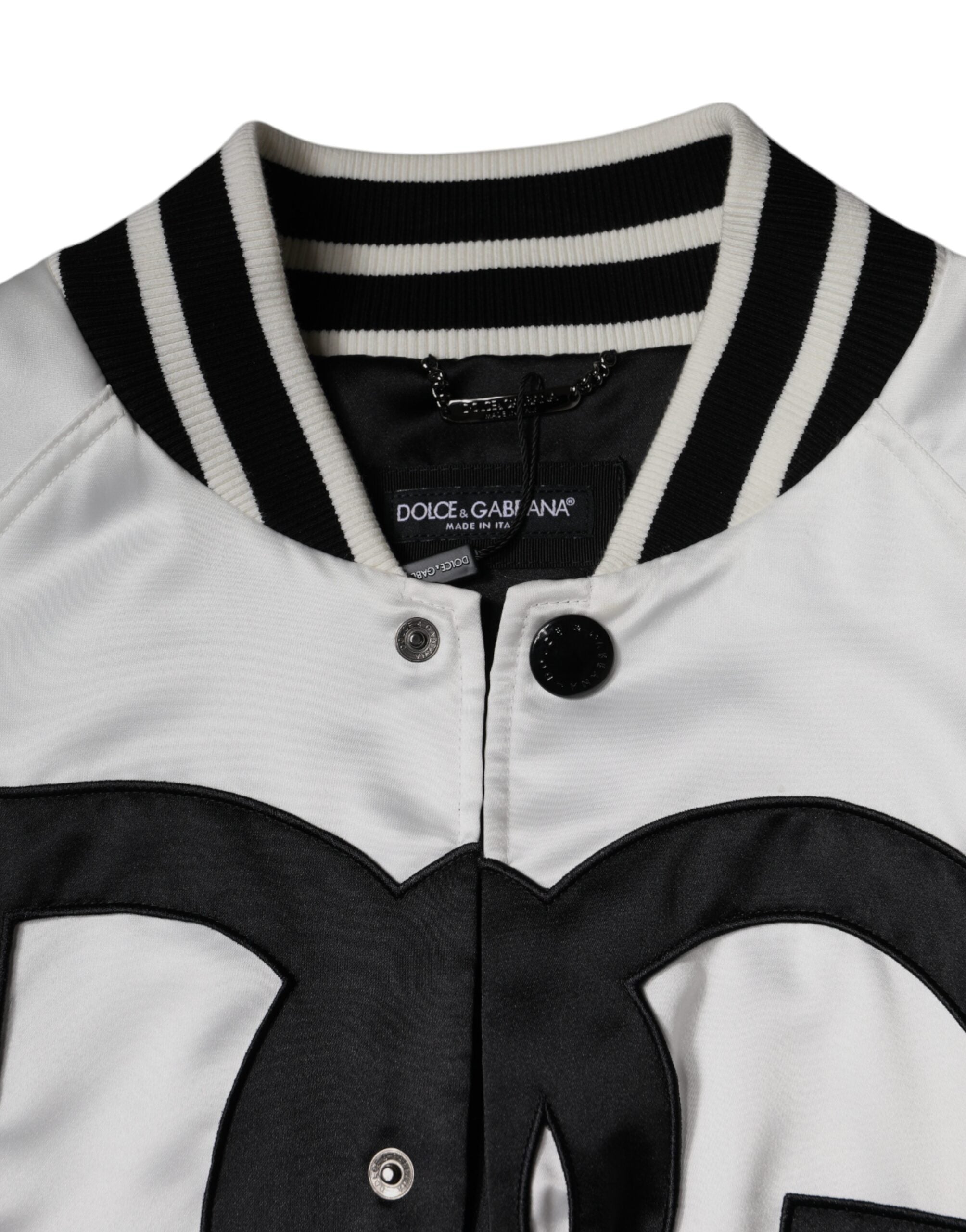 Dolce & Gabbana White Polyester Logo Full Zip Bomber Jacket -   -  Dolce & Gabbana.