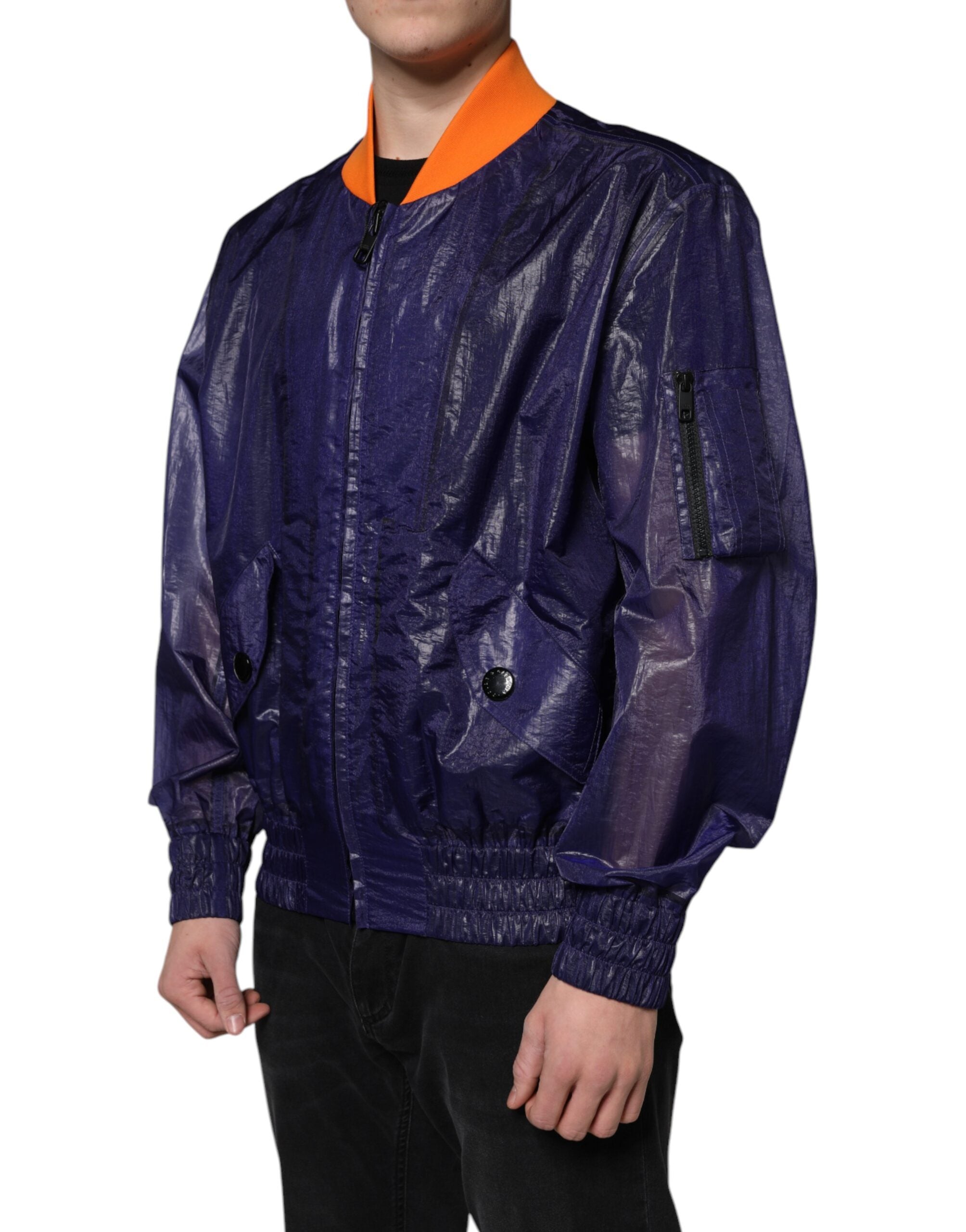 Dolce & Gabbana Blue Cotton Stretch Full Zip Bomber Jacket -   -  Dolce & Gabbana.