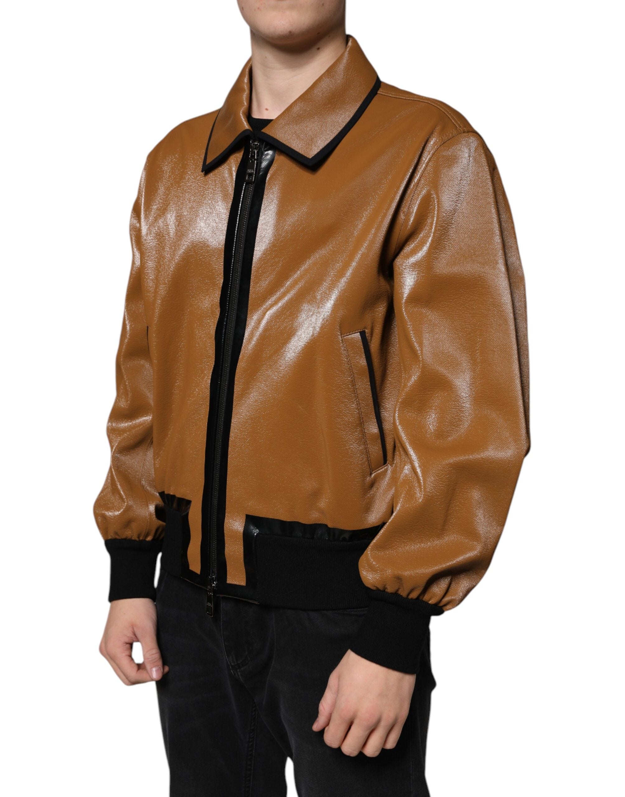 Dolce & Gabbana Brown Leather Full Zip Men Bomber Jacket -   -  Dolce & Gabbana.