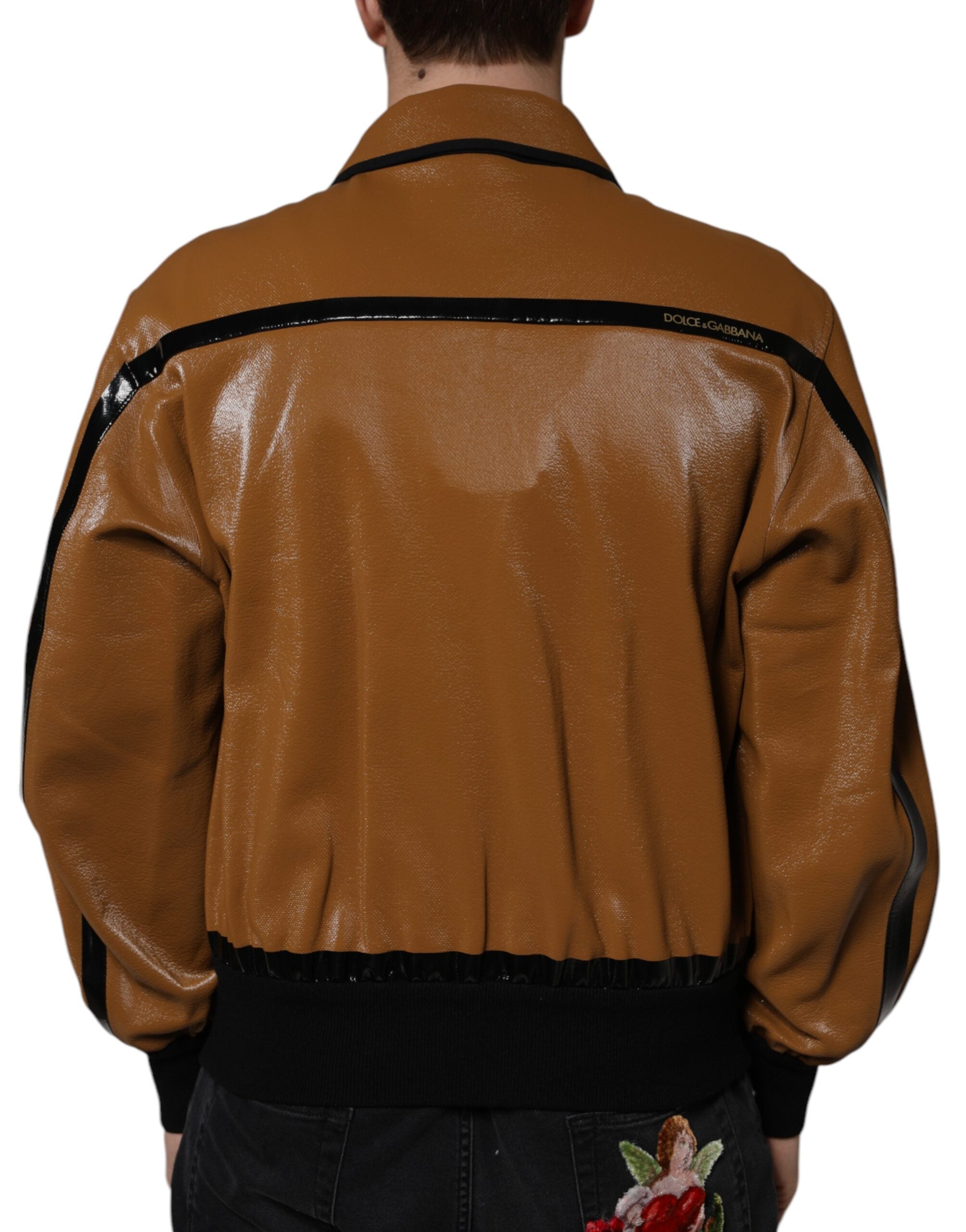 Dolce & Gabbana Brown Leather Full Zip Men Bomber Jacket -   -  Dolce & Gabbana.