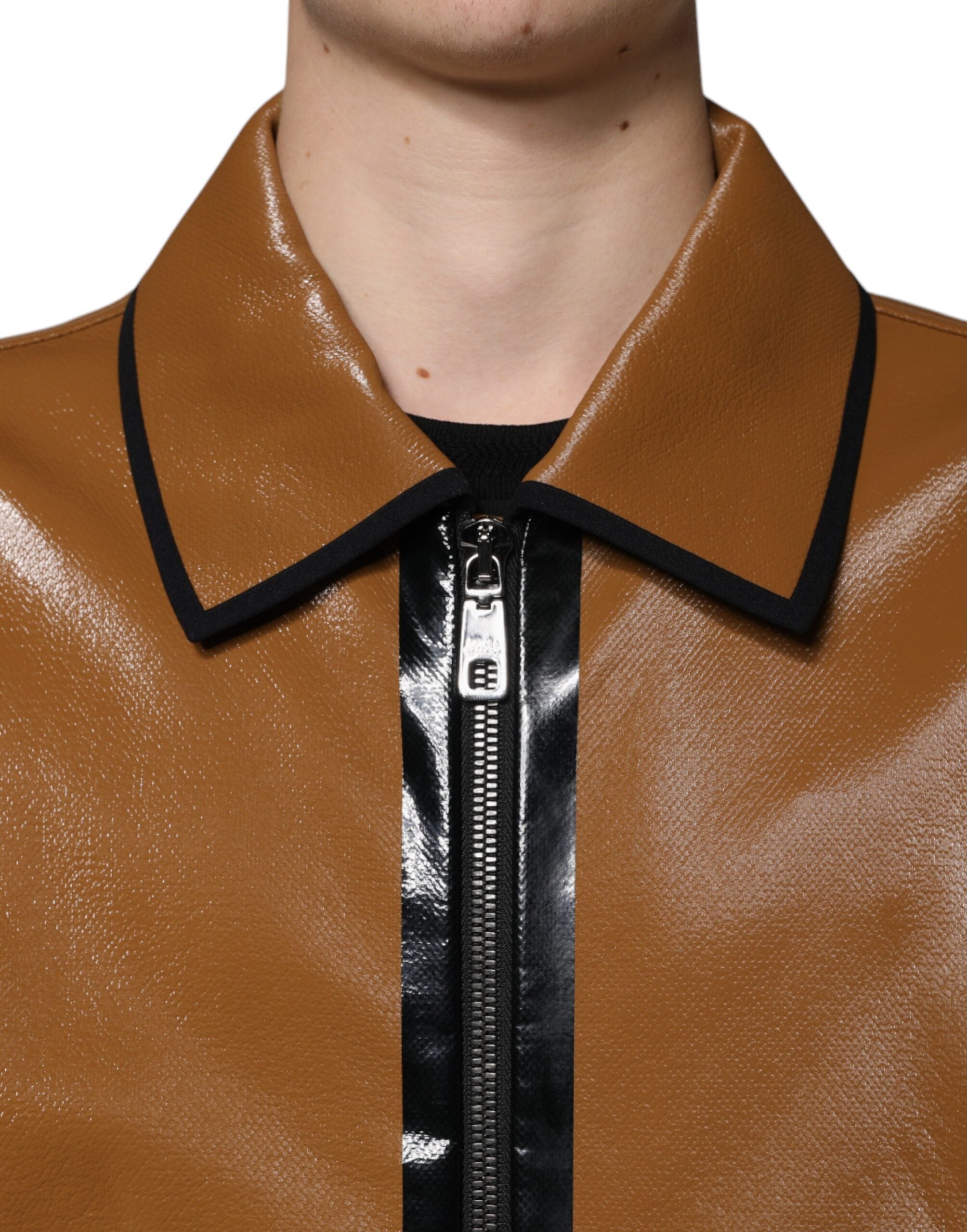 Dolce & Gabbana Brown Leather Full Zip Men Bomber Jacket -   -  Dolce & Gabbana.