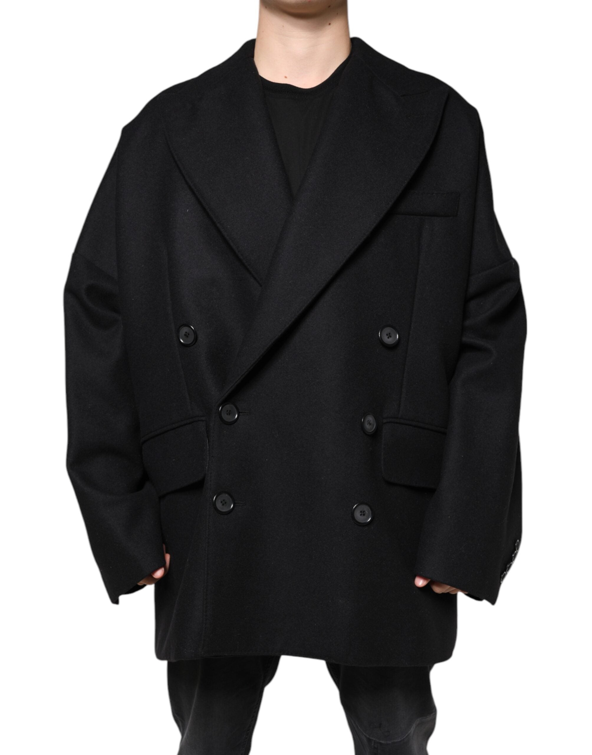 Dolce & Gabbana Black Wool Double Breasted Men Coat Jacket -   -  Dolce & Gabbana.
