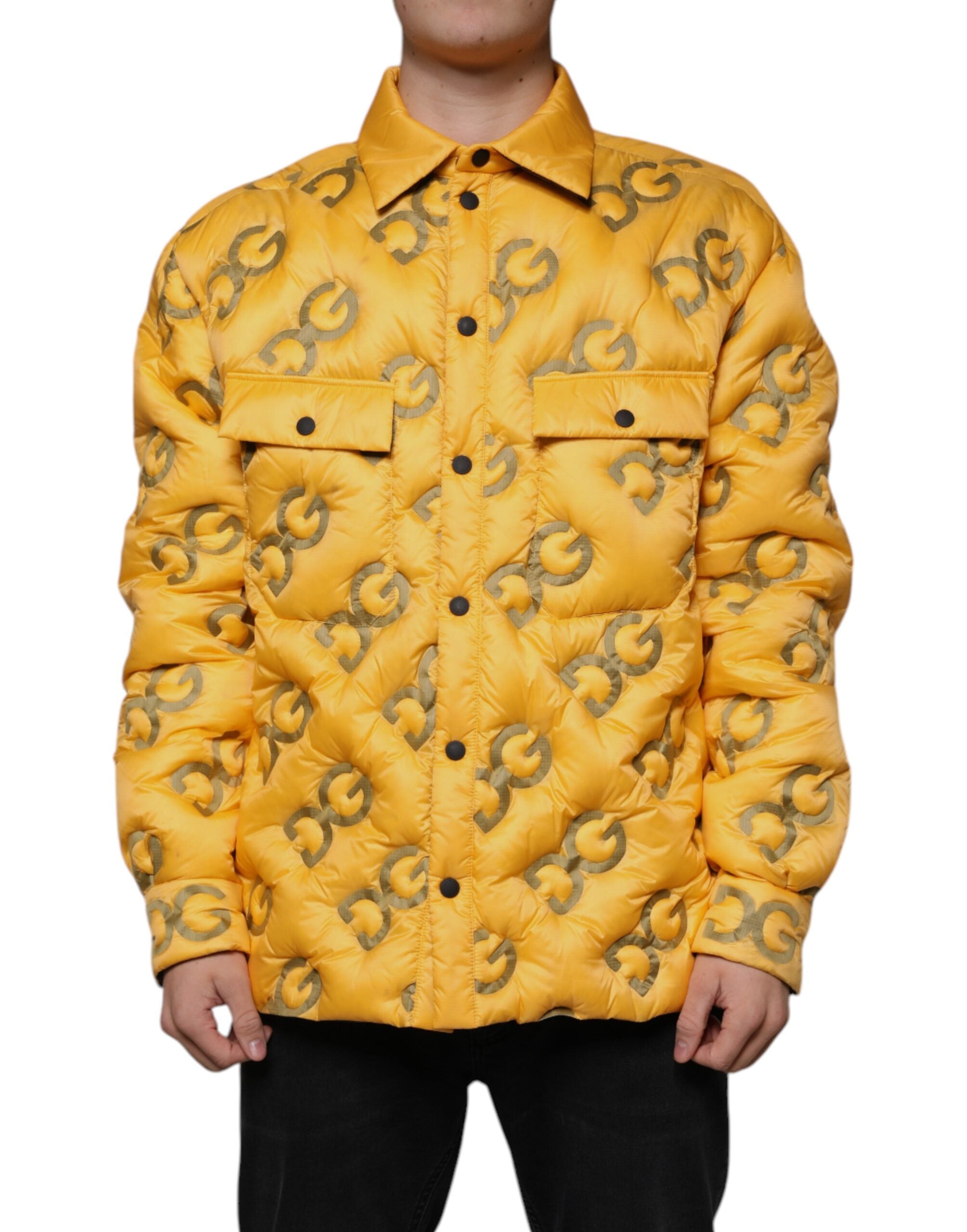 Dolce & Gabbana Yellow Logo Padded Buttoned Blouson Jacket -   -  Dolce & Gabbana.