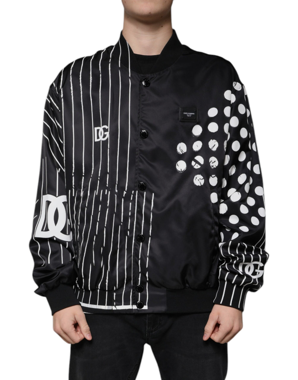 Dolce & Gabbana Black Polka Dot Stripe Nylon Bomber Jacket -   -  Dolce & Gabbana.
