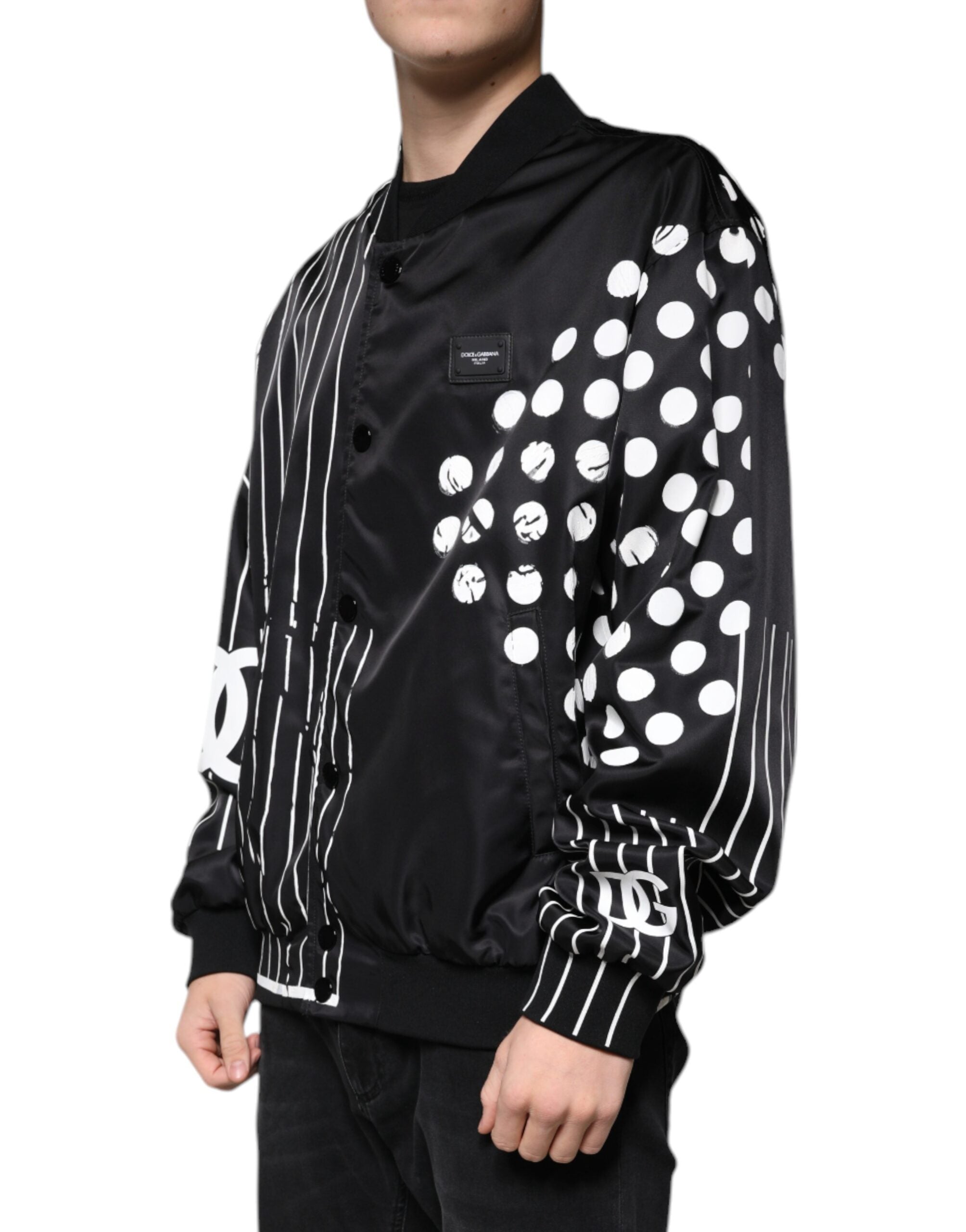Dolce & Gabbana Black Polka Dot Stripe Nylon Bomber Jacket -   -  Dolce & Gabbana.