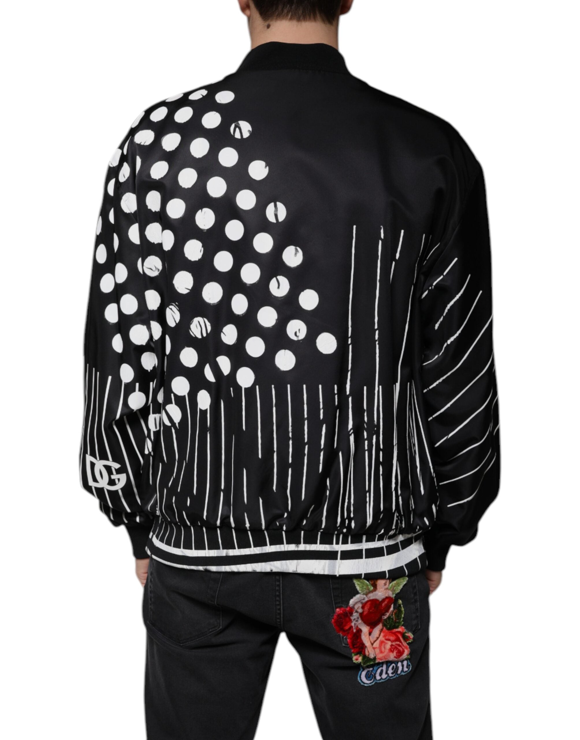 Dolce & Gabbana Black Polka Dot Stripe Nylon Bomber Jacket -   -  Dolce & Gabbana.