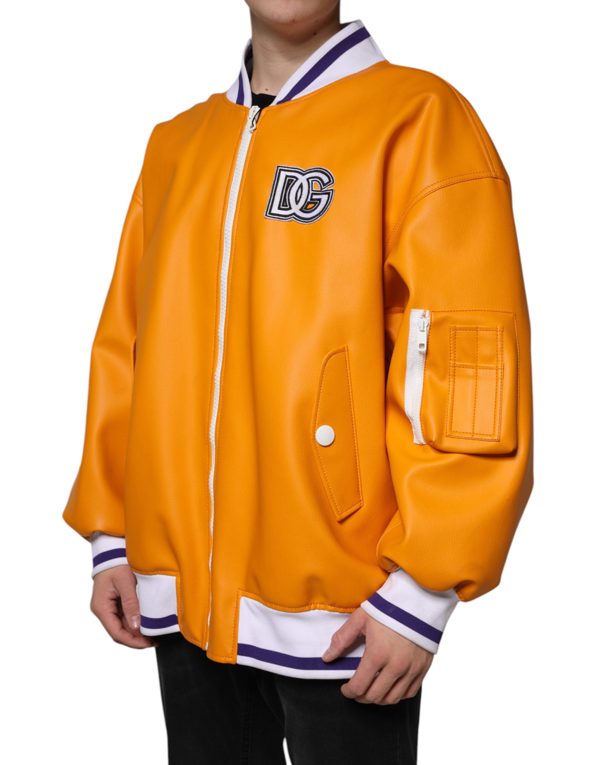Dolce & Gabbana Orange White Full Zip Jersey Bomber Jacket -   -  Dolce & Gabbana.