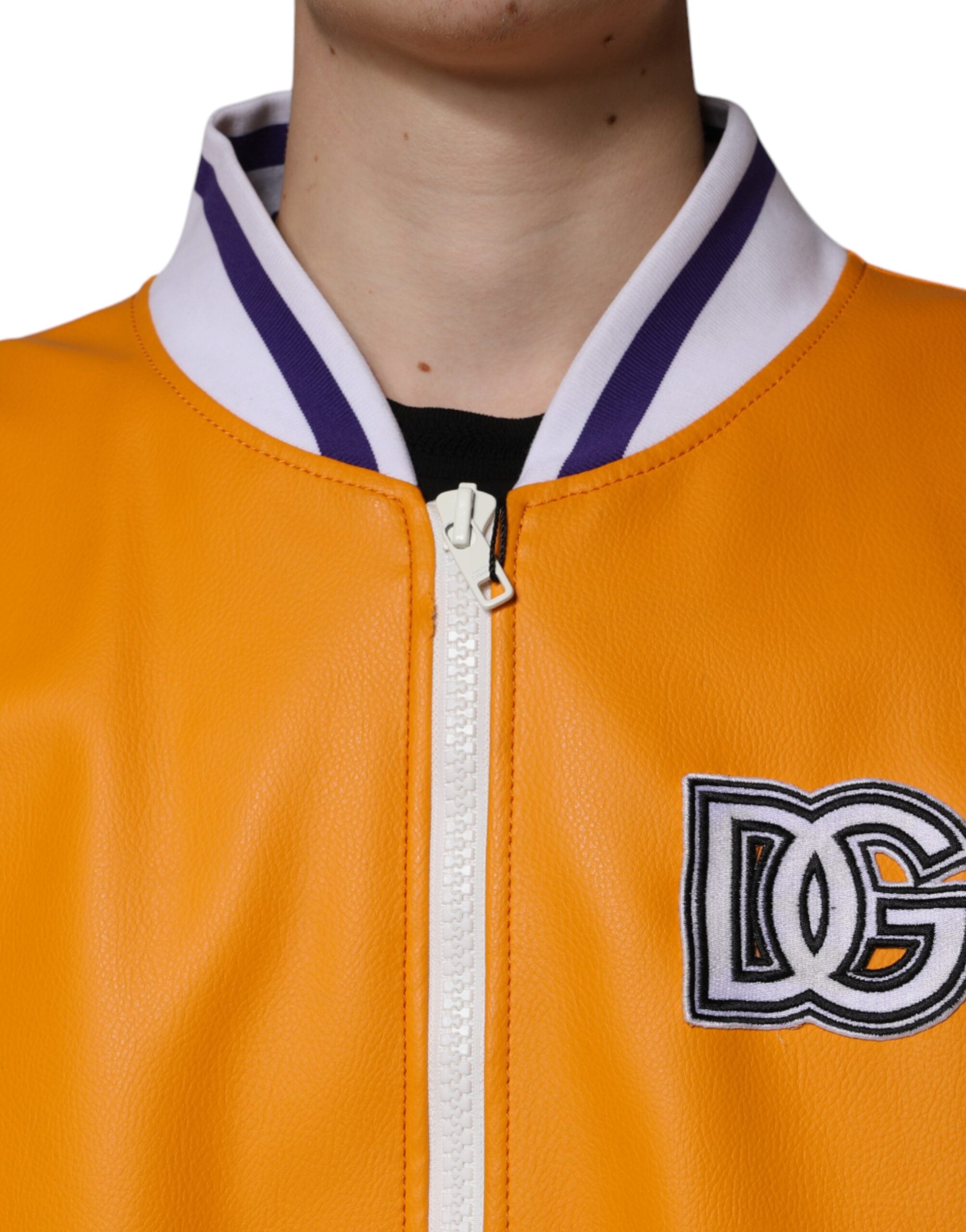 Dolce & Gabbana Orange White Full Zip Jersey Bomber Jacket -   -  Dolce & Gabbana.