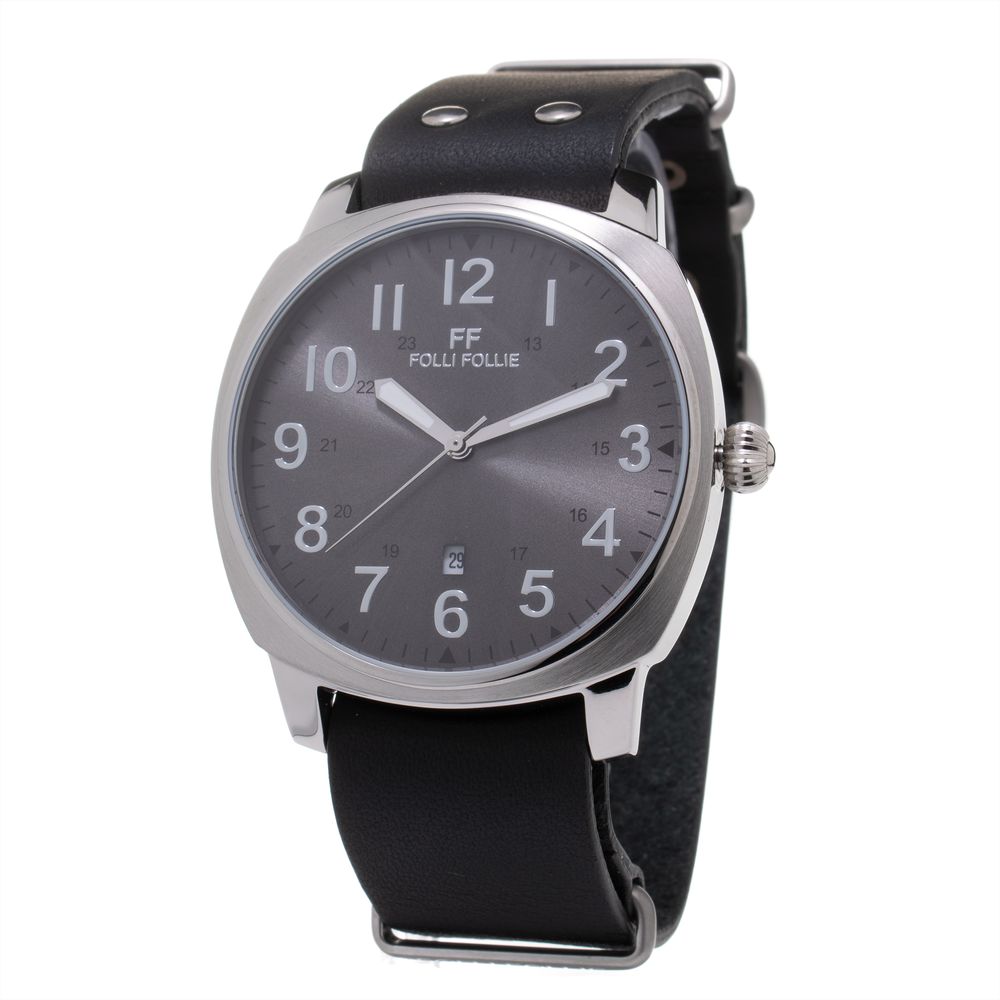 Folli Follie Black Leather Watch -   -  Folli Follie.