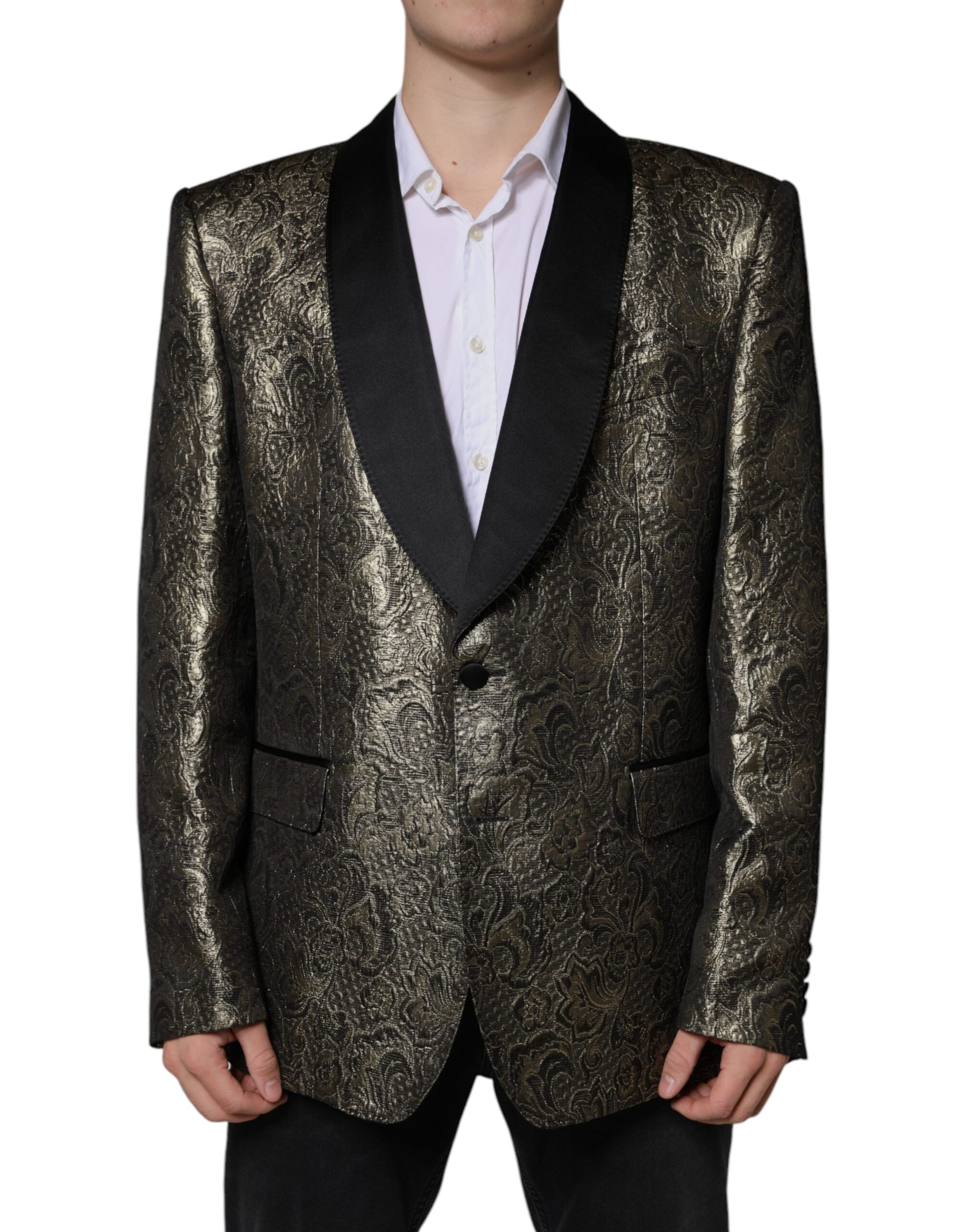 Dolce & Gabbana Gold SICILIA Jacquard Single Breasted Coat Blazer -   -  Dolce & Gabbana.