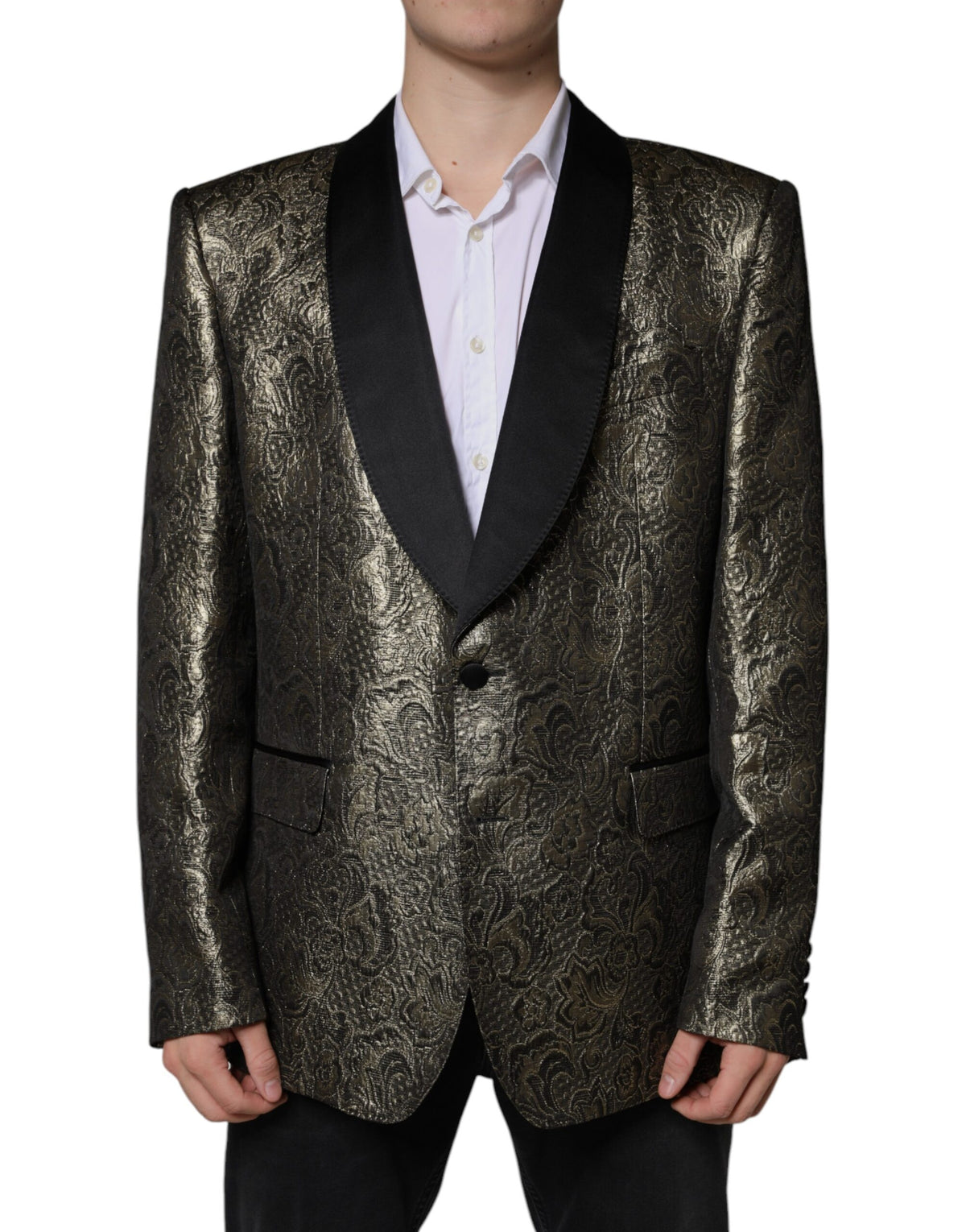 Dolce & Gabbana Gold SICILIA Jacquard Single Breasted Coat Blazer -   -  Dolce & Gabbana.