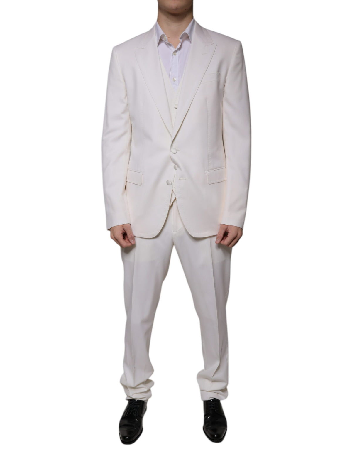 Dolce & Gabbana White Wool Silk 3 Piece SlimFit Formal Suit -   -  Dolce & Gabbana.