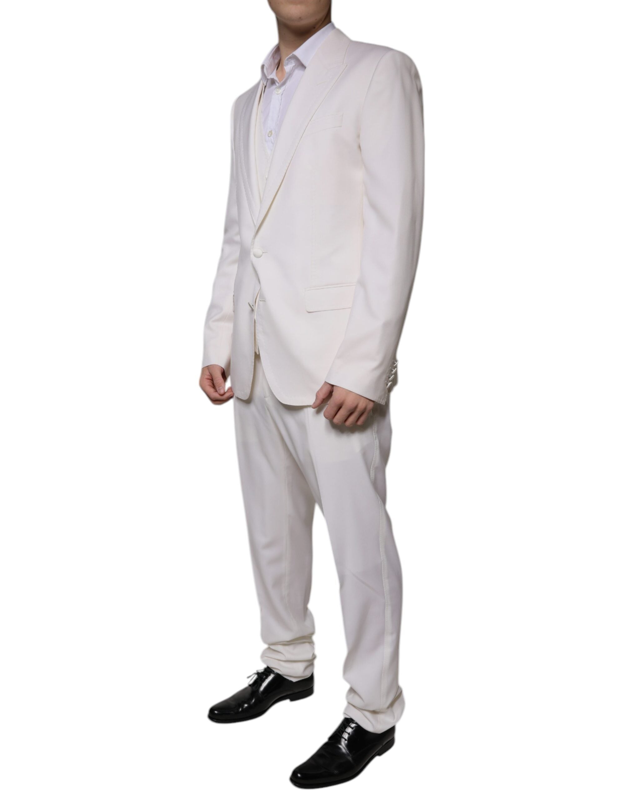 Dolce & Gabbana White Wool Silk 3 Piece SlimFit Formal Suit -   -  Dolce & Gabbana.