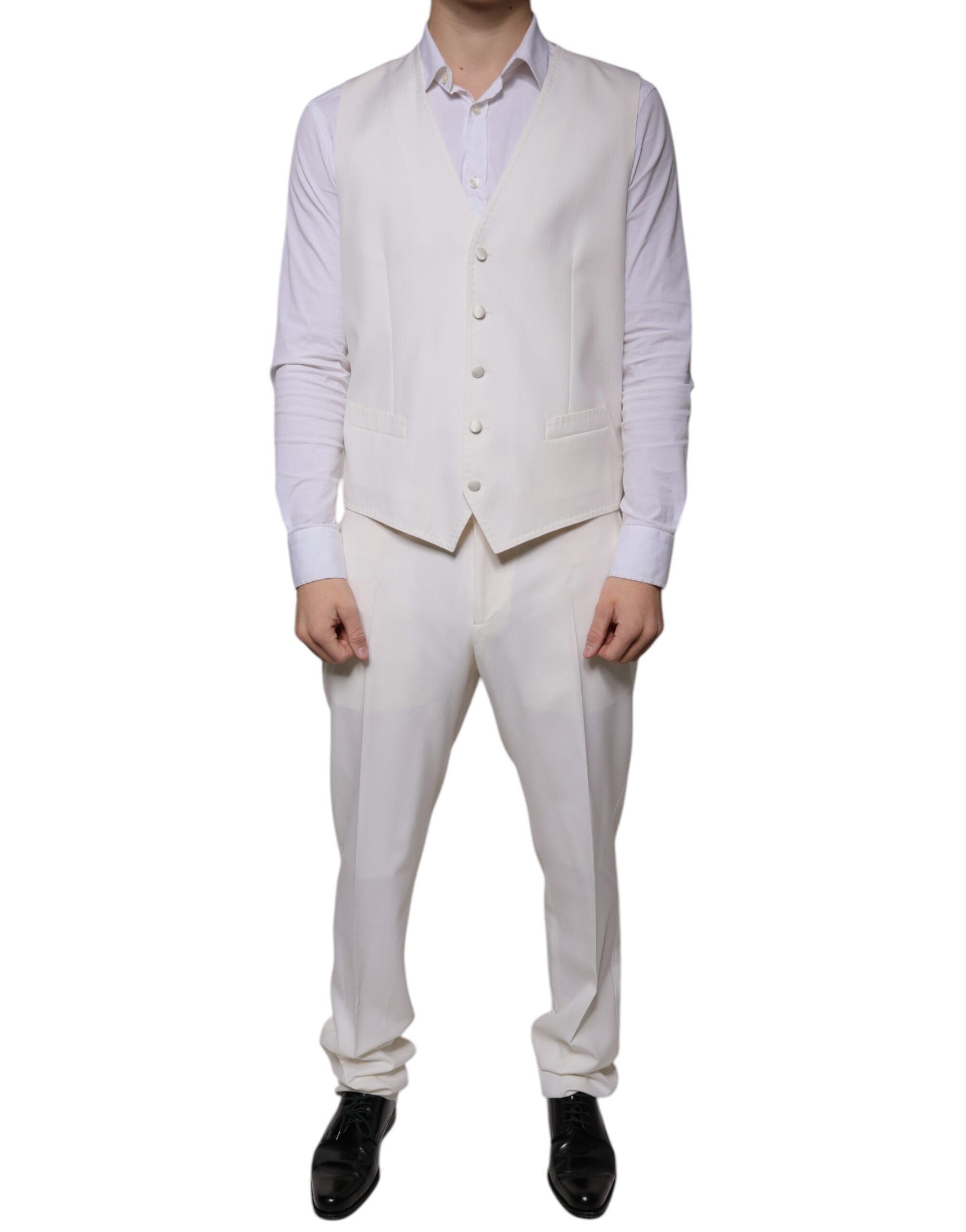 Dolce & Gabbana White Wool Silk 3 Piece SlimFit Formal Suit -   -  Dolce & Gabbana.