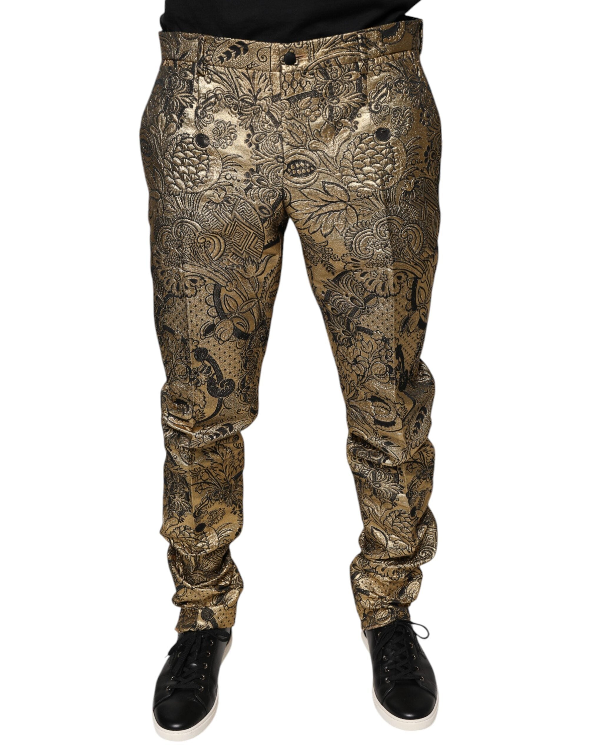 Dolce & Gabbana Gold Floral Jacquard Men Dress Pants -   -  Dolce & Gabbana.