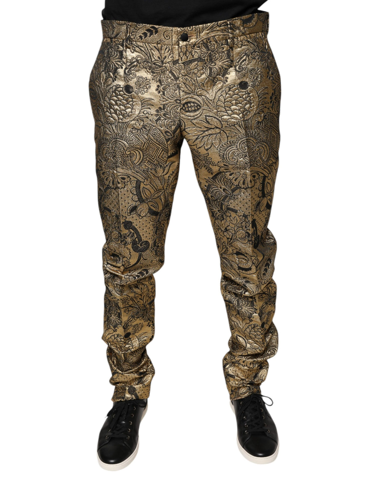 Dolce & Gabbana Gold Floral Jacquard Men Dress Pants -   -  Dolce & Gabbana.