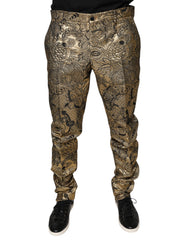 Dolce & Gabbana Gold Floral Jacquard Men Dress Pants -   -  Dolce & Gabbana.