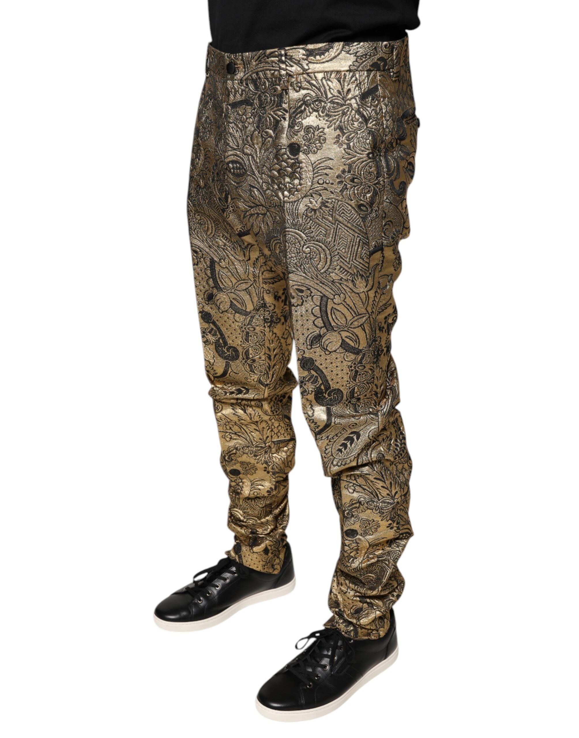 Dolce & Gabbana Gold Floral Jacquard Men Dress Pants -   -  Dolce & Gabbana.