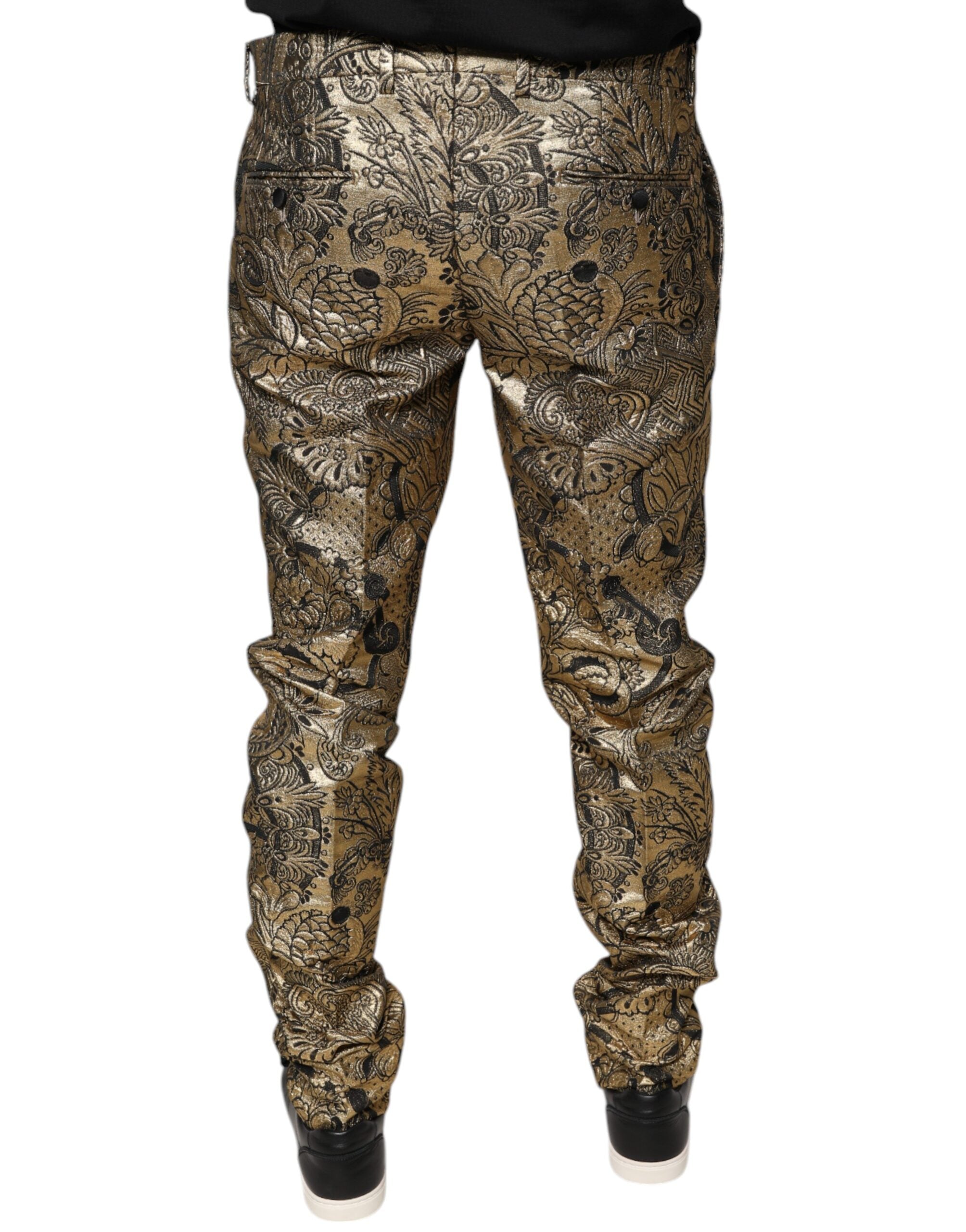 Dolce & Gabbana Gold Floral Jacquard Men Dress Pants -   -  Dolce & Gabbana.