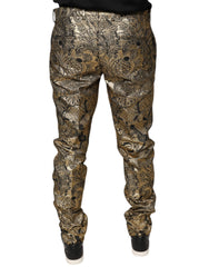 Dolce & Gabbana Gold Floral Jacquard Men Dress Pants -   -  Dolce & Gabbana.