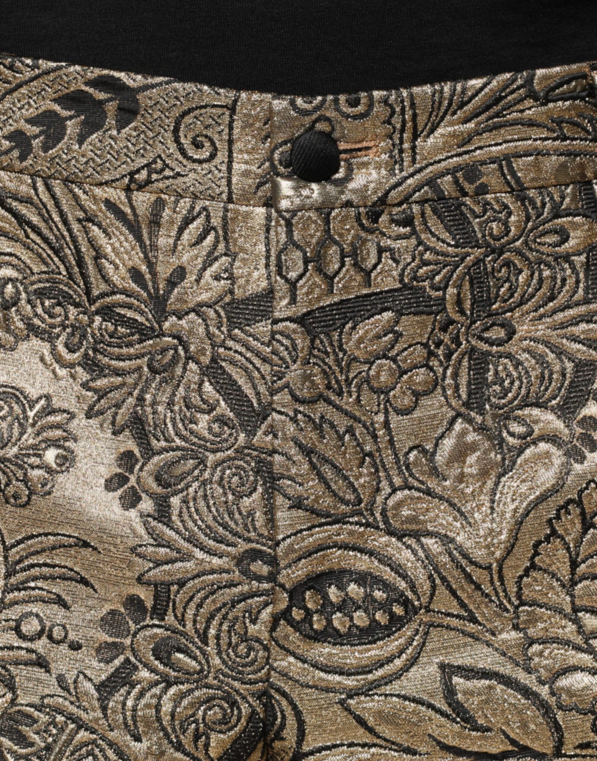 Dolce & Gabbana Gold Floral Jacquard Men Dress Pants -   -  Dolce & Gabbana.