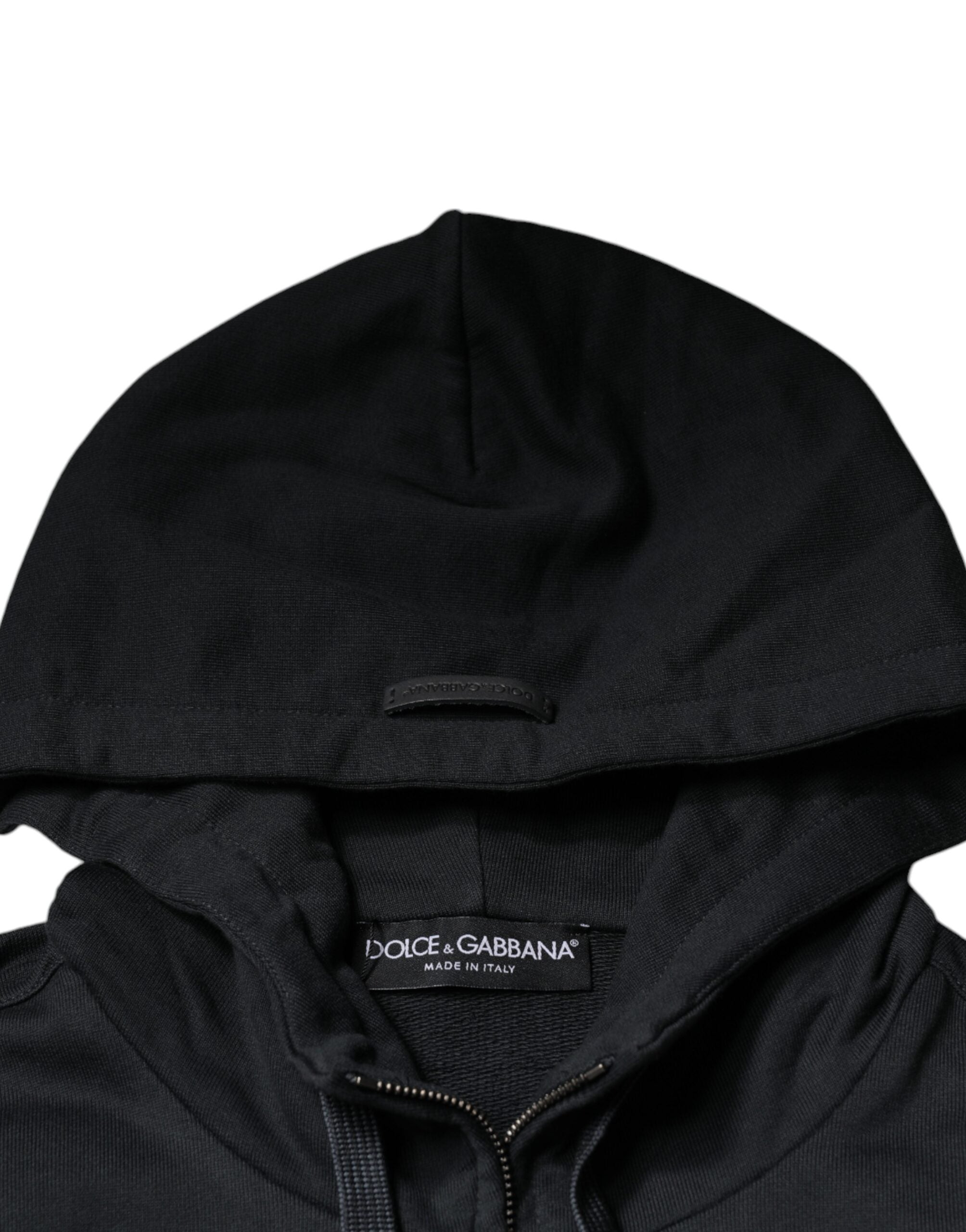 Dolce & Gabbana Black Cotton Hooded Men Full Zip Sweater -   -  Dolce & Gabbana.