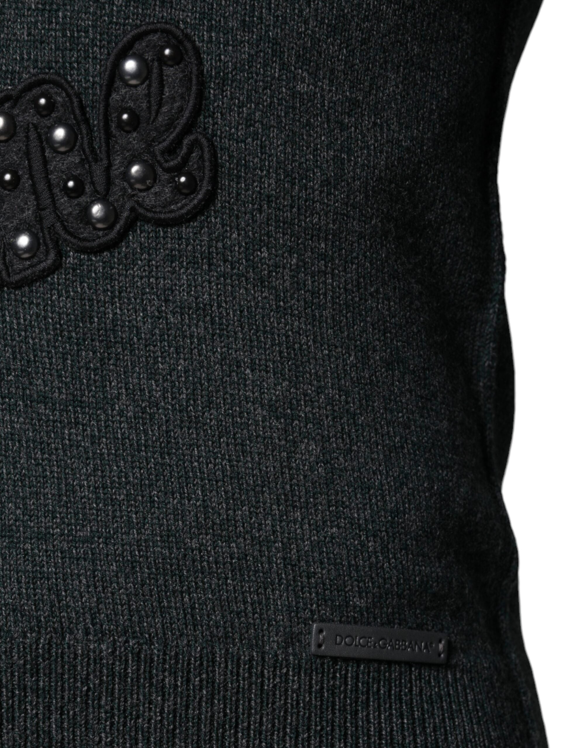 Dolce & Gabbana Gray Embellished Crew Neck Pullover Sweater -   -  Dolce & Gabbana.
