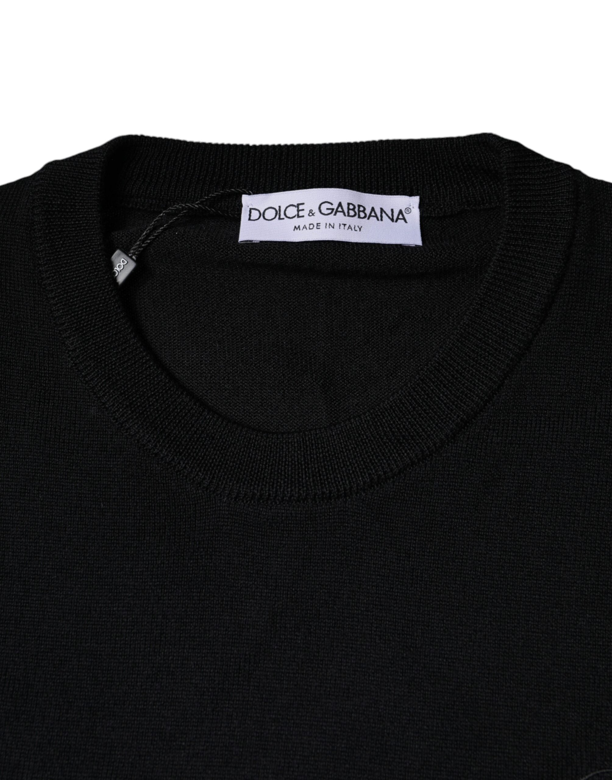 Dolce & Gabbana Black Wool Knit Crew Neck Pullover Sweater -   -  Dolce & Gabbana.