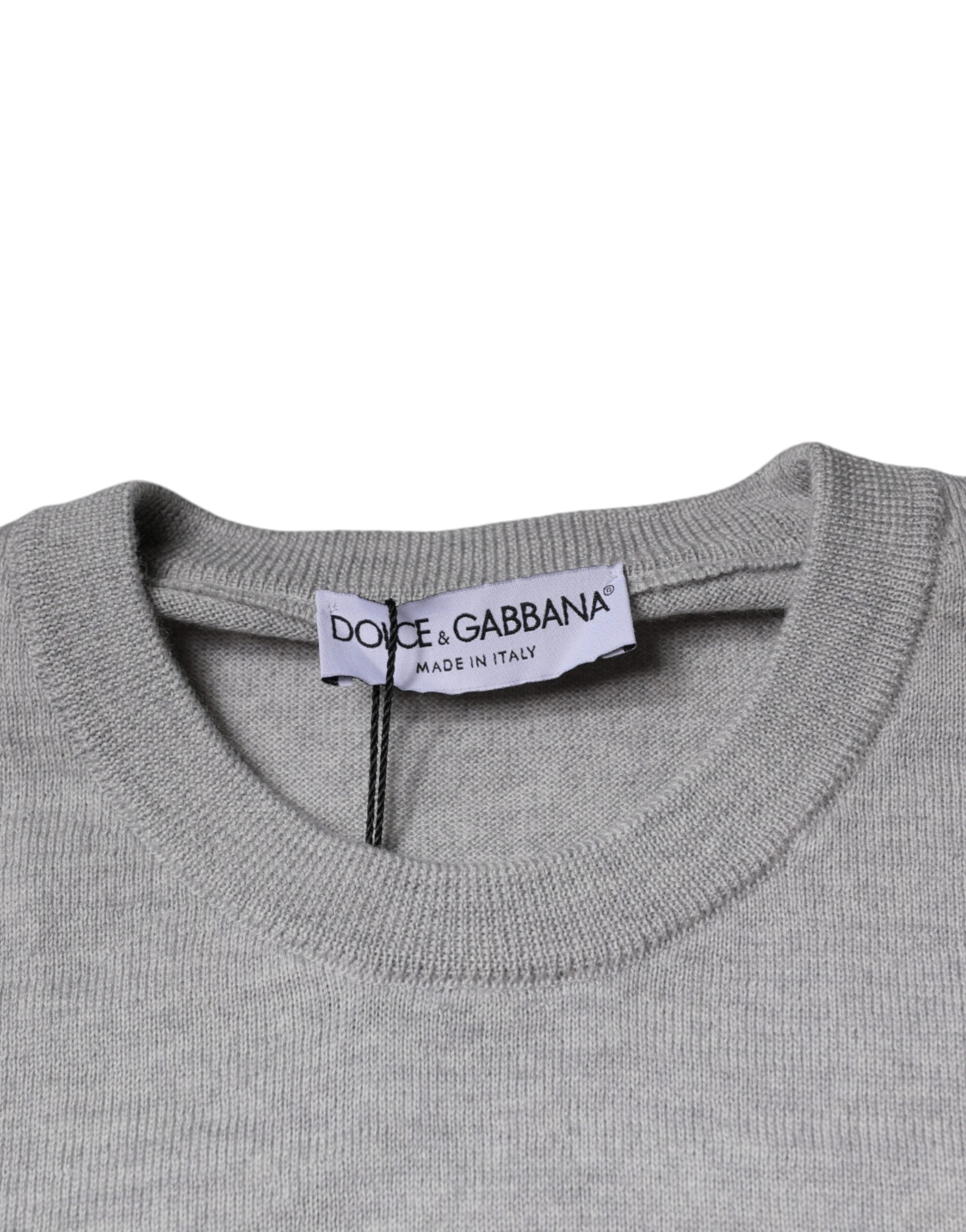 Dolce & Gabbana Light Gray Wool Crew Neck Pullover Sweater -   -  Dolce & Gabbana.
