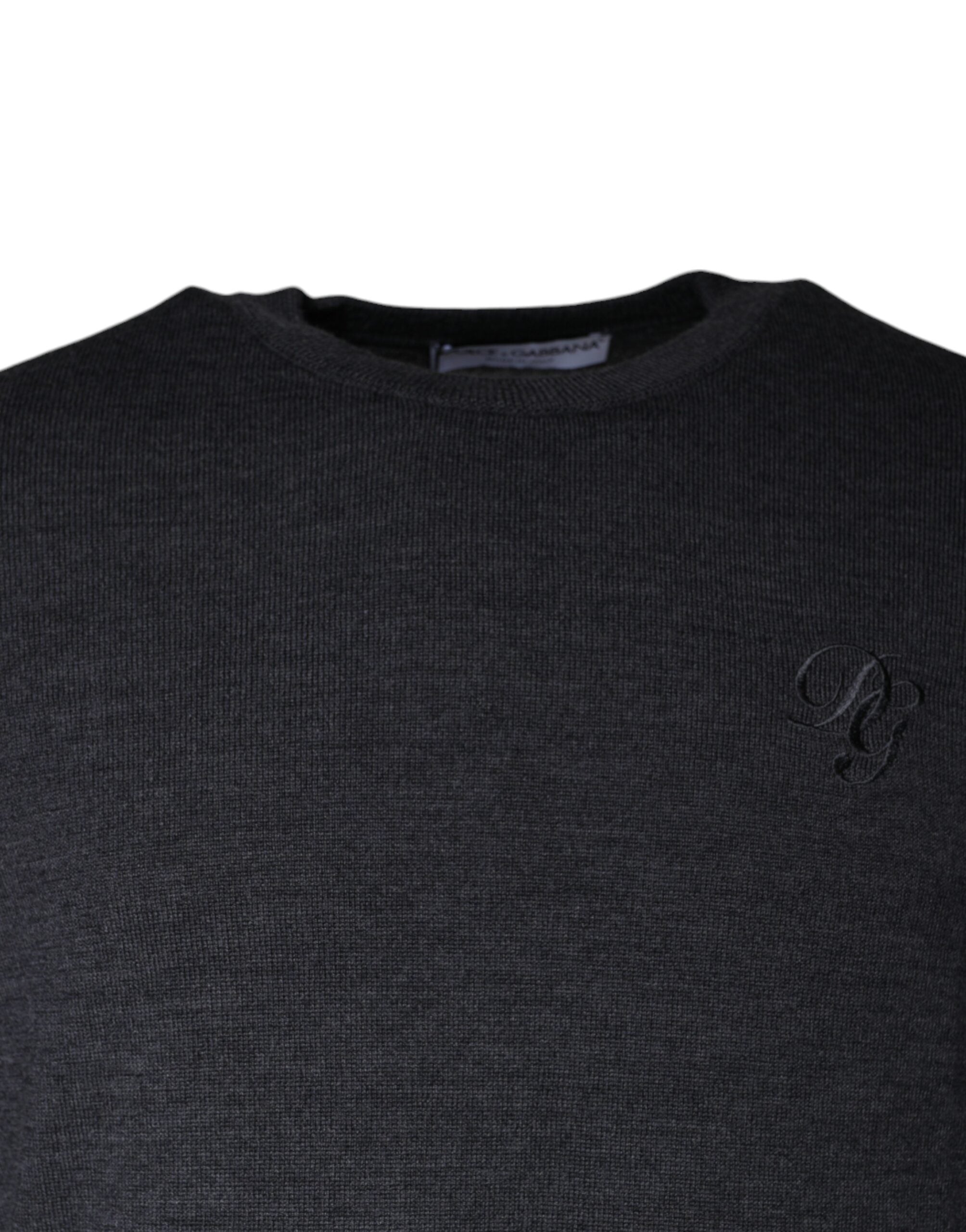 Dolce & Gabbana Dark Gray Wool Crew Neck Pullover Sweater -   -  Dolce & Gabbana.
